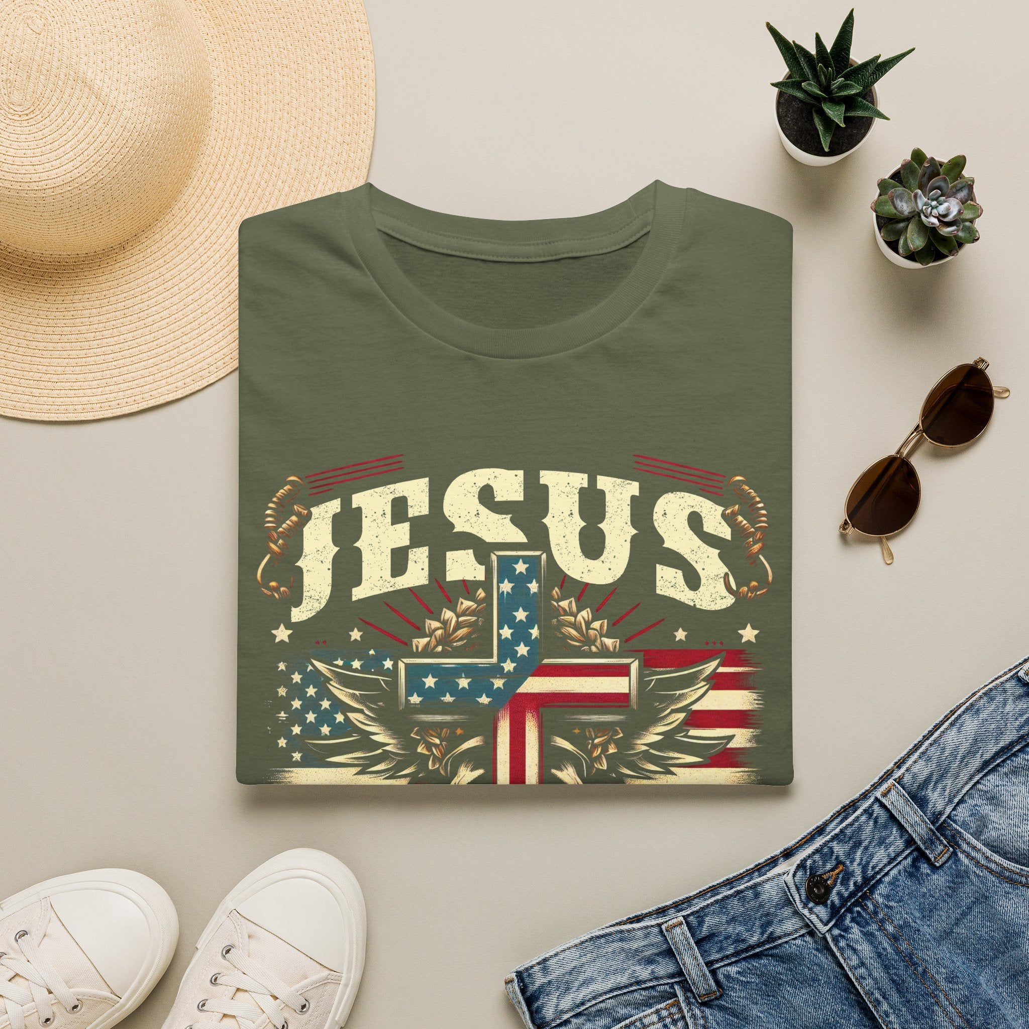 Jesus Cross Flag T-Shirt — "Jesus Is My Savior, Trump Is My President" Patriotic Christian Tee