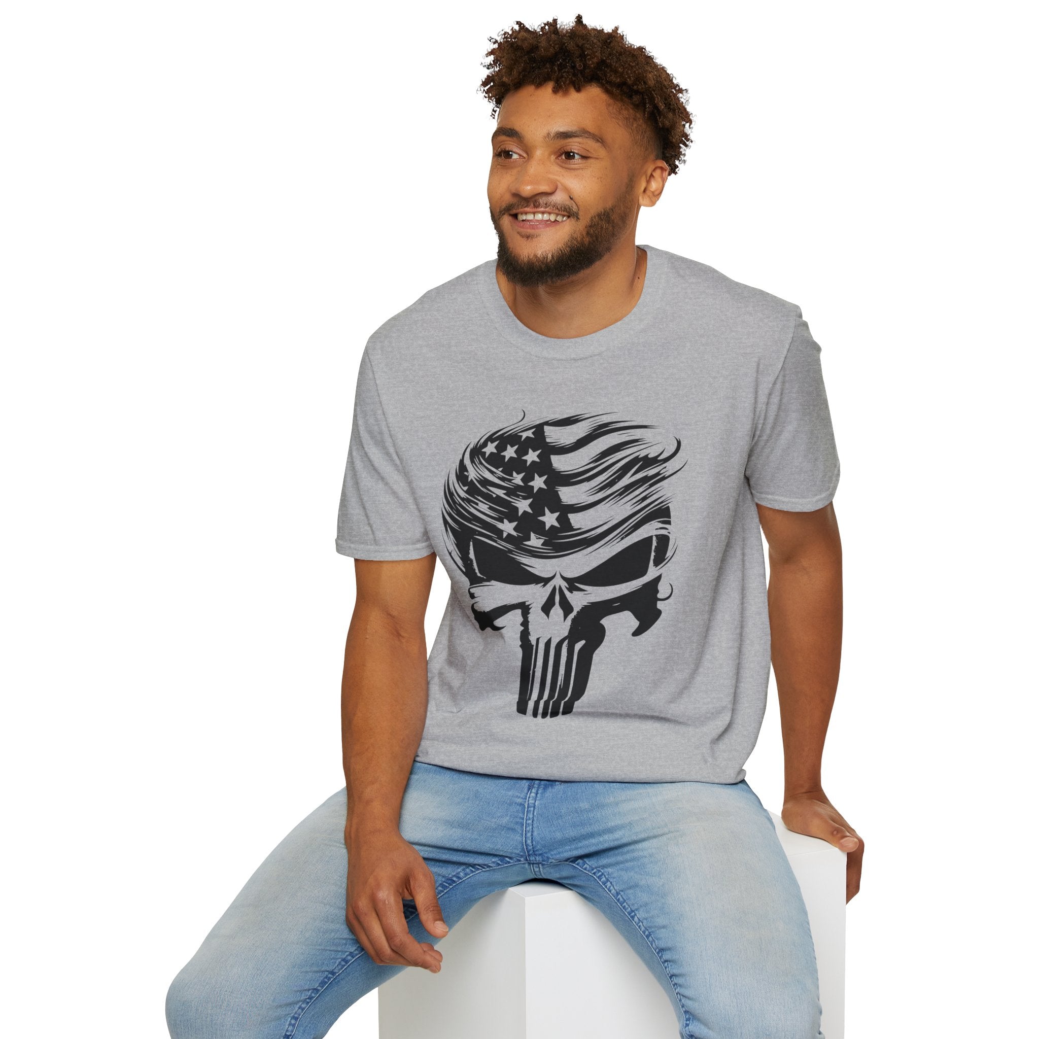 Punisher Patriotic Skull Graphic T-Shirt | Mens Womans  Softstyle Tee, Unique Gift, Casual Wear, Festival Apparel, Statement Shirt