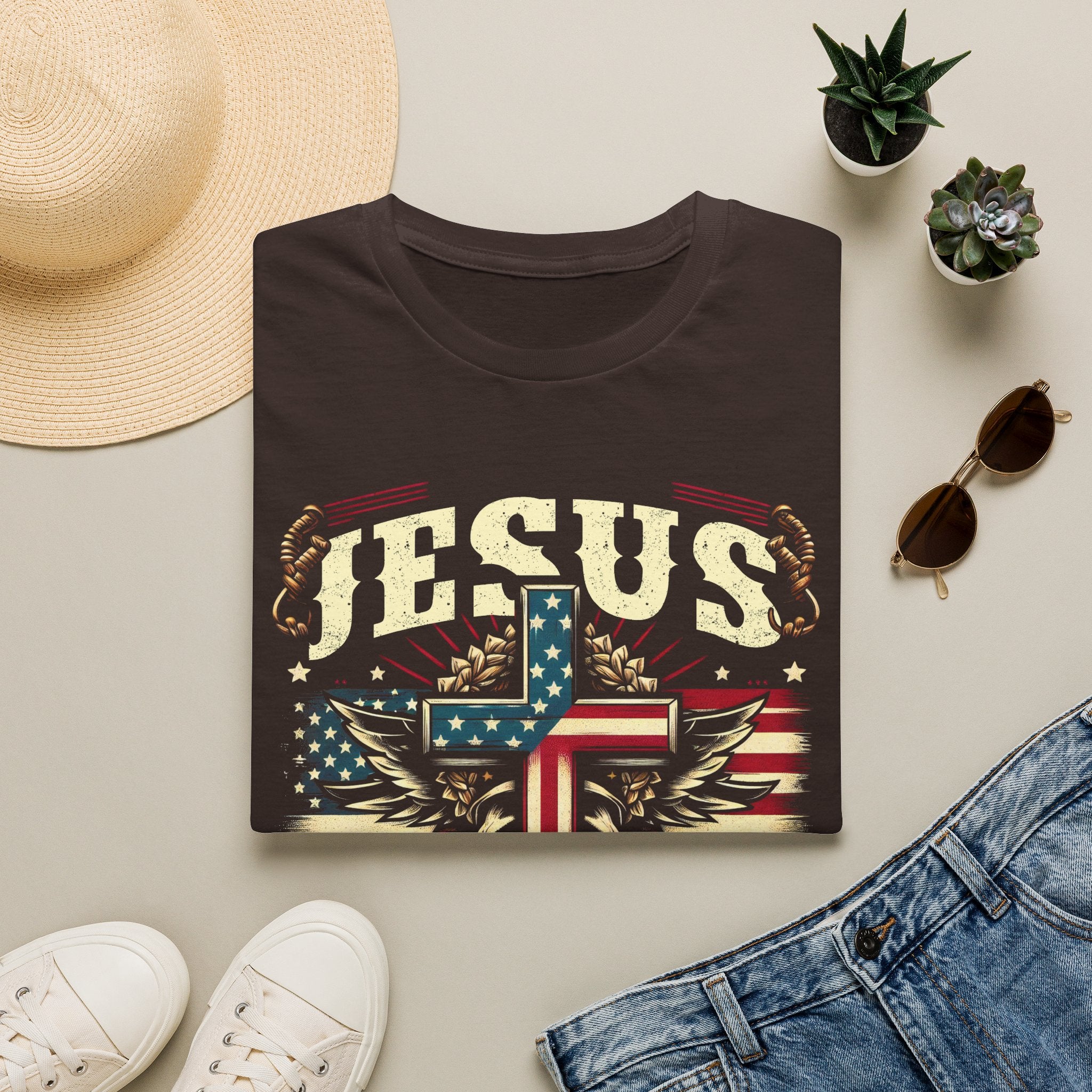 Jesus Cross Flag T-Shirt — "Jesus Is My Savior, Trump Is My President" Patriotic Christian Tee