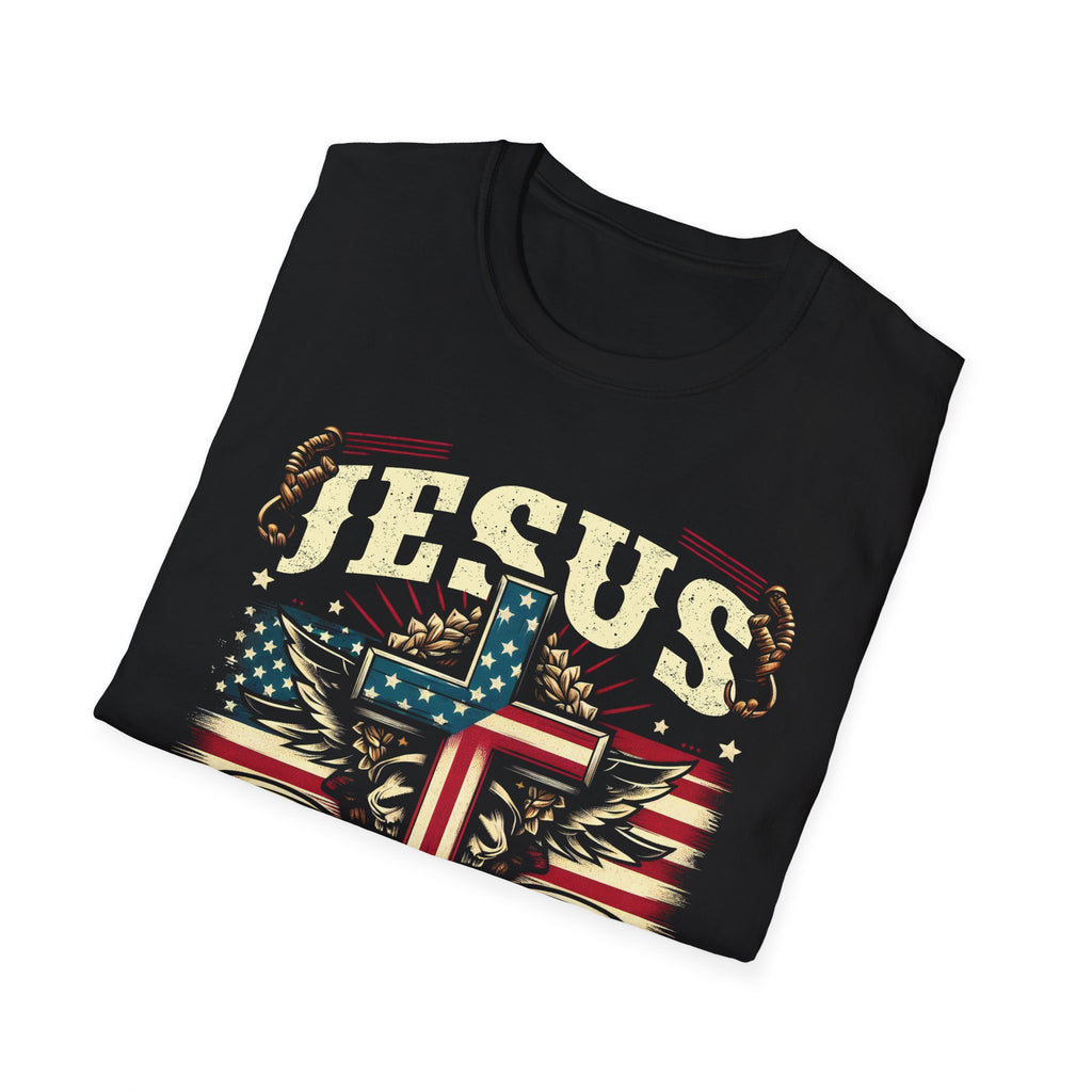 Jesus Is My Savior Christian T-Shirt — Patriotic Cross & Flag Design