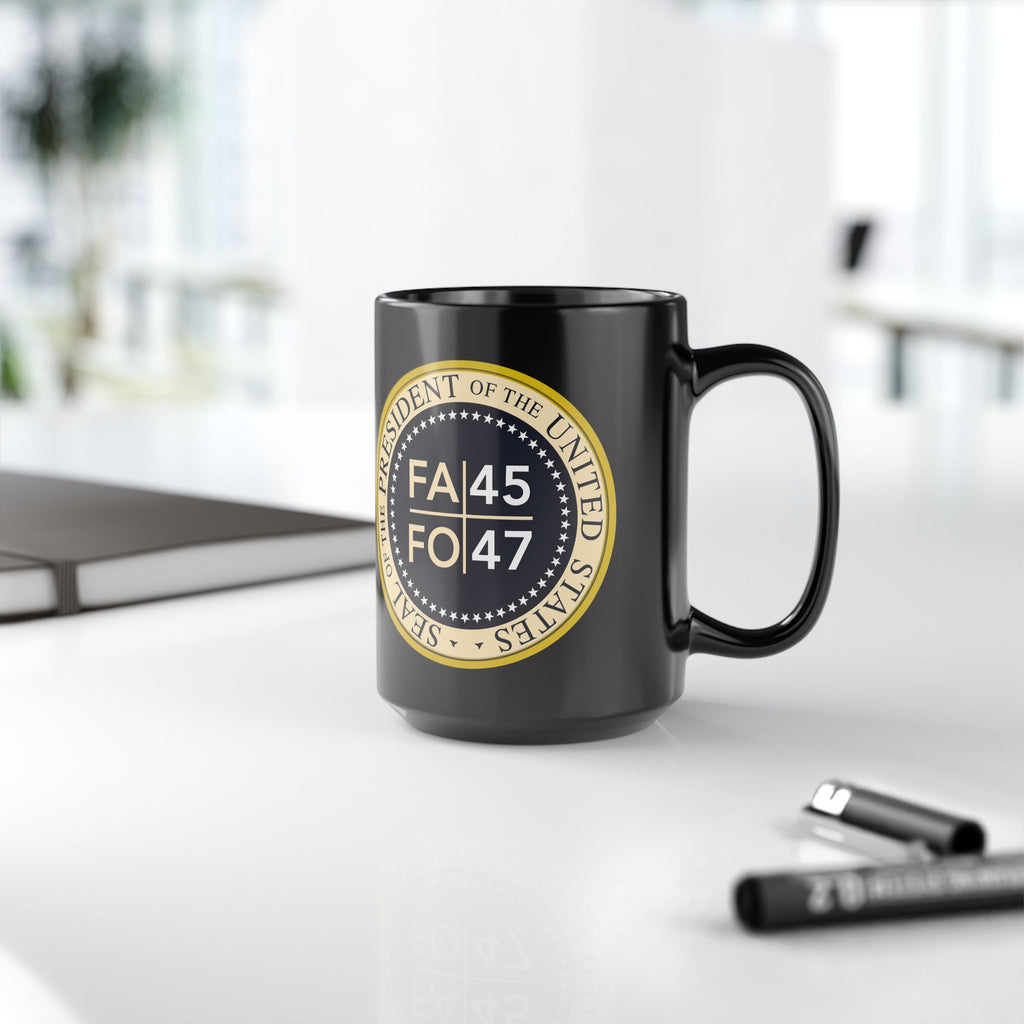 FA/FO 45/47 Presidential Seal Black Coffee Mug – Political Humor Gift
