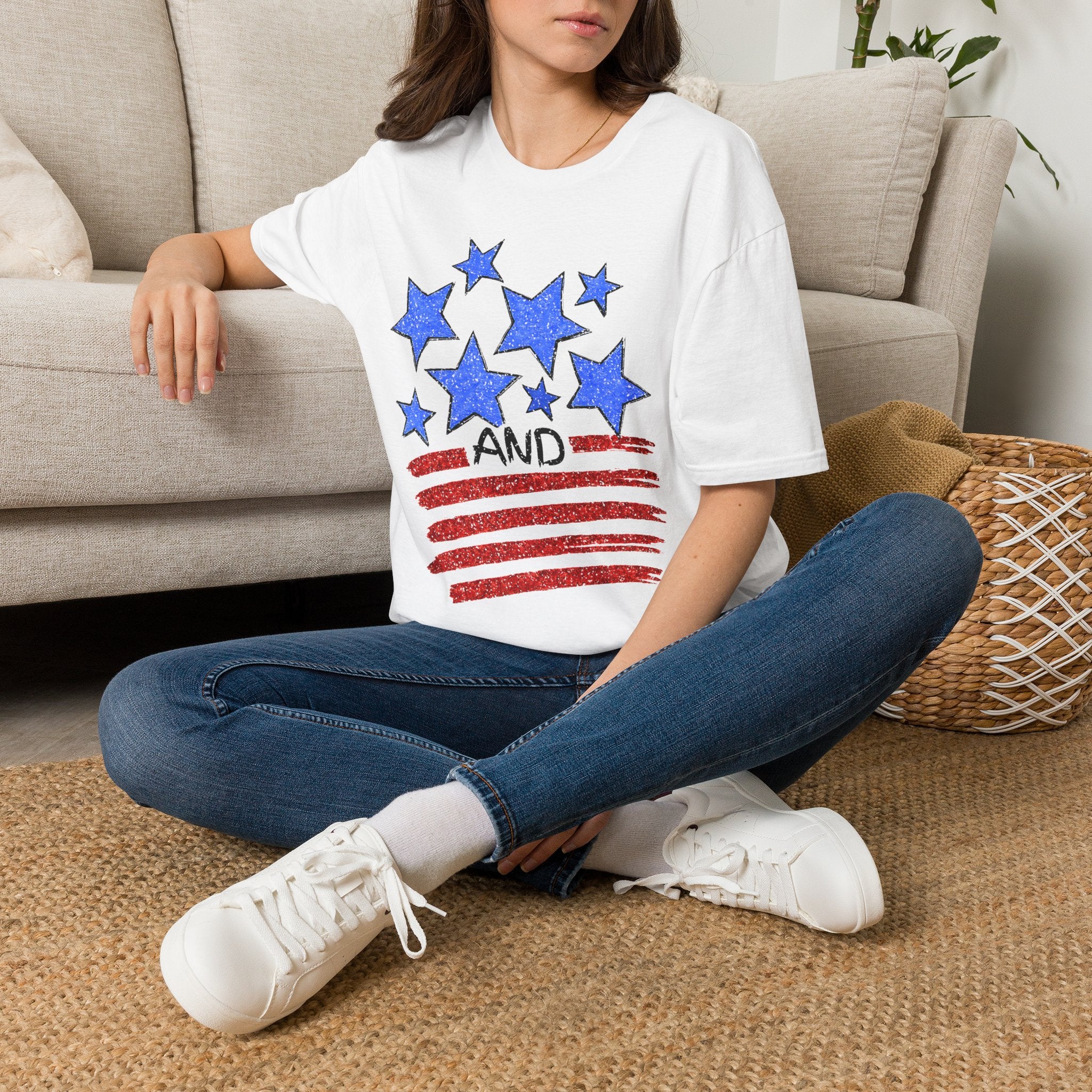 American Flag T-Shirt - Blue Stars & Stripes Patriotic Tee