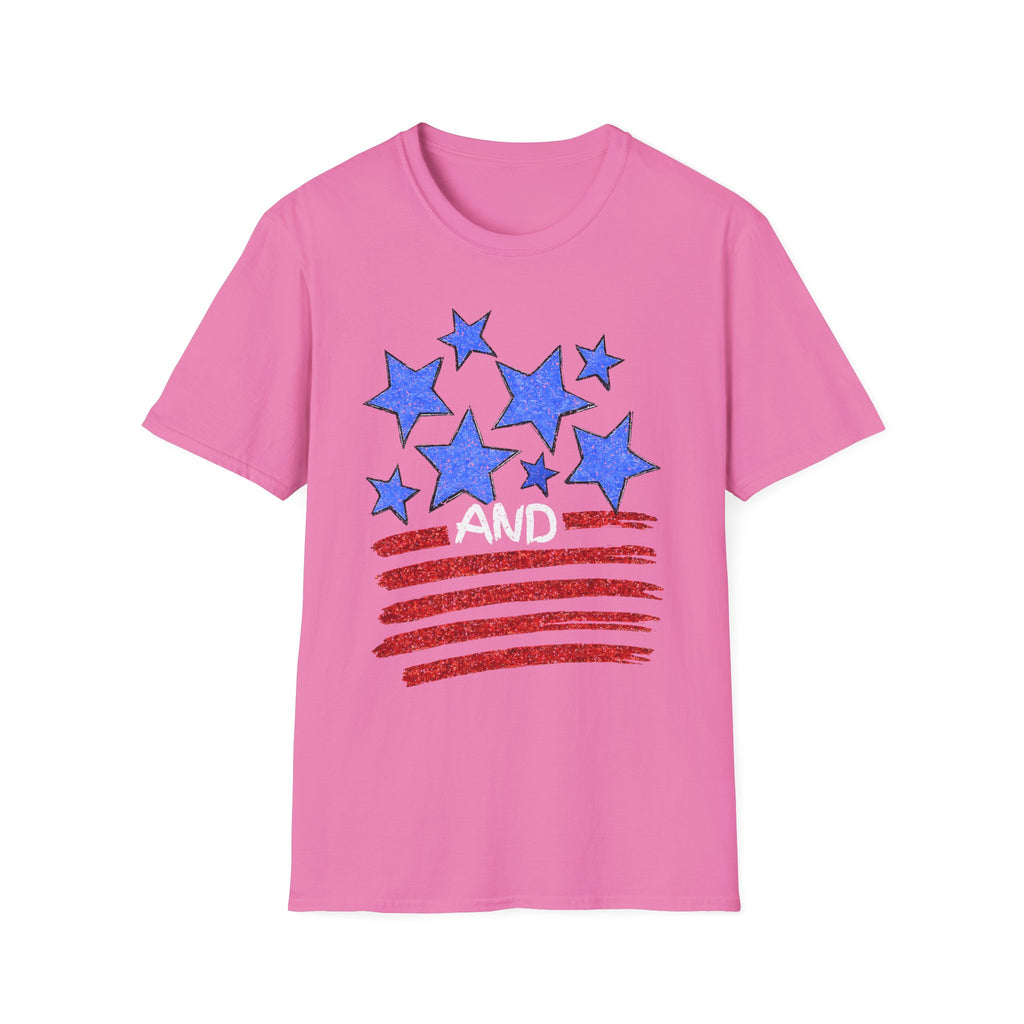 Patriotic Blue Stars Red Strips Graphic Tee (Fourth of July, Americana) T-Shirt