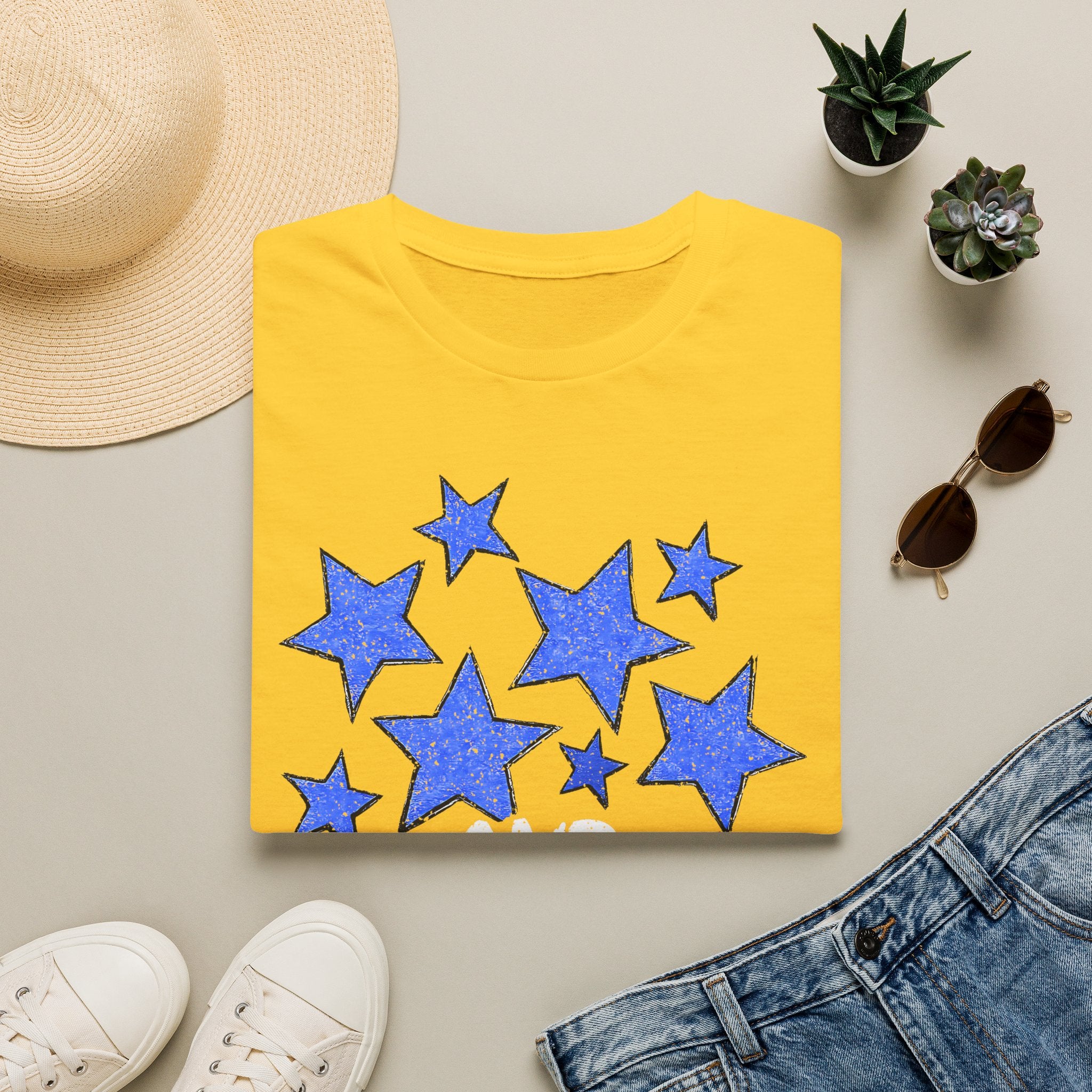 Patriotic Blue Stars Red Strips Graphic Tee (Fourth of July, Americana) T-Shirt