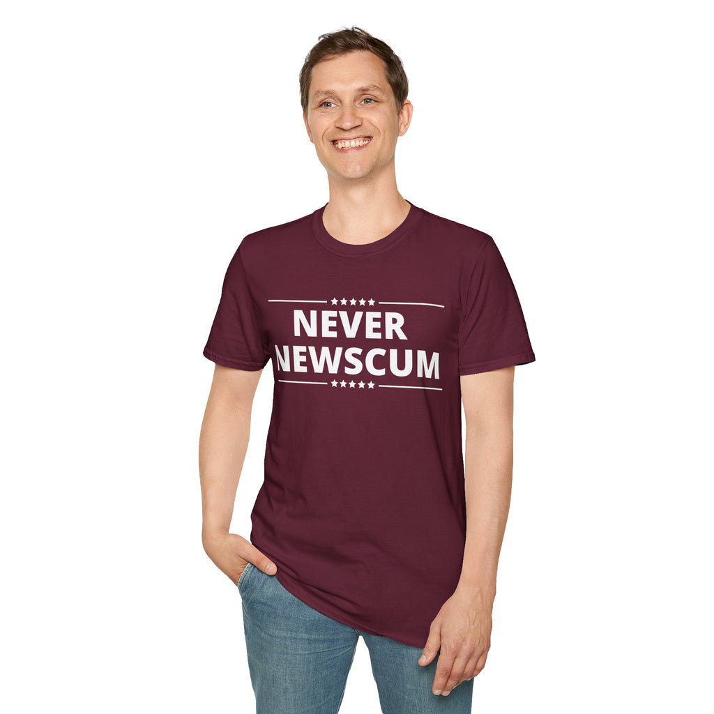 Never NewScum Mens Womans Softstyle T-Shirt, Funny Graphic Tee, Statement Shirt, Casual Wear, Gift for Friends, Political NeverNewScum.com