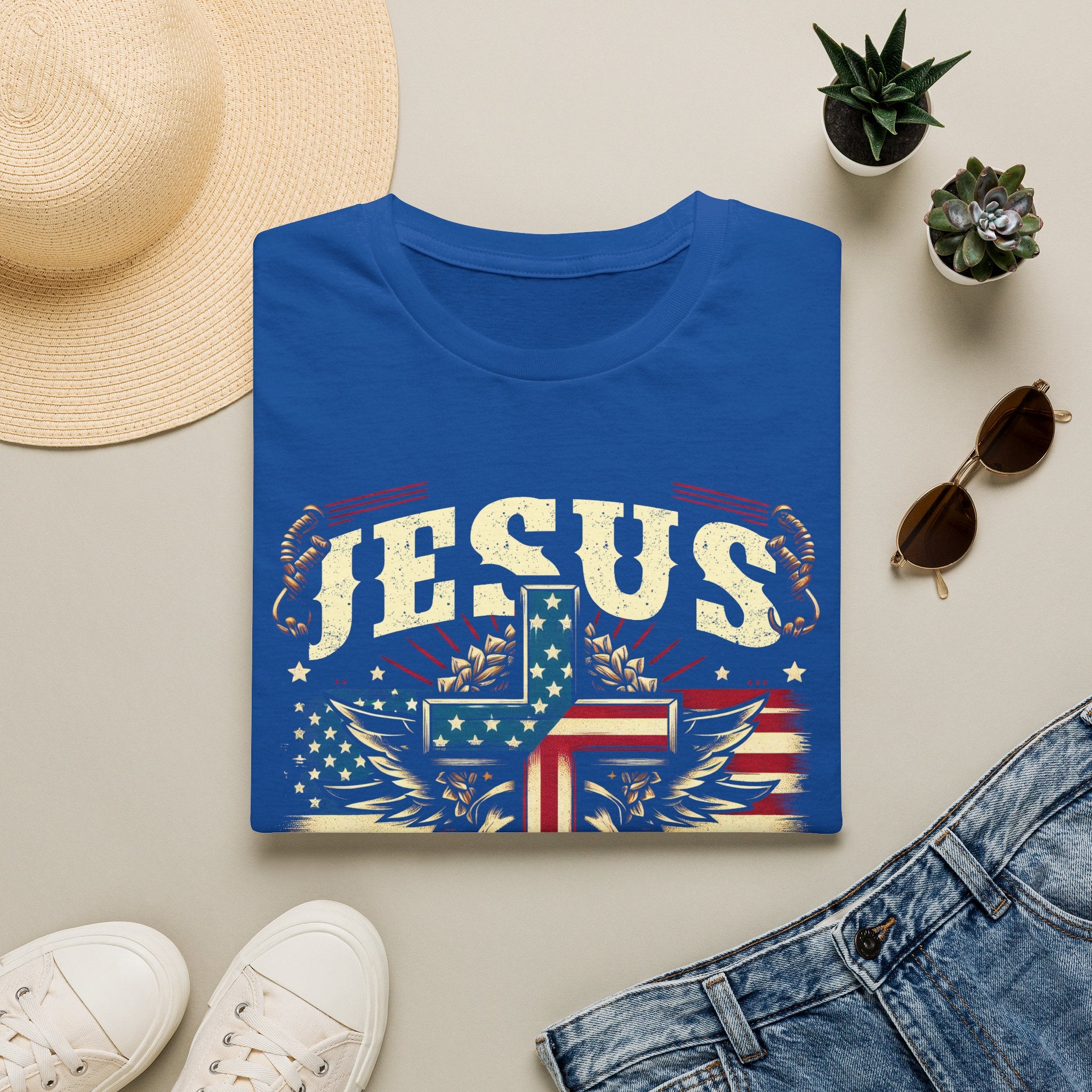 Jesus Cross Flag T-Shirt — "Jesus Is My Savior, Trump Is My President" Patriotic Christian Tee
