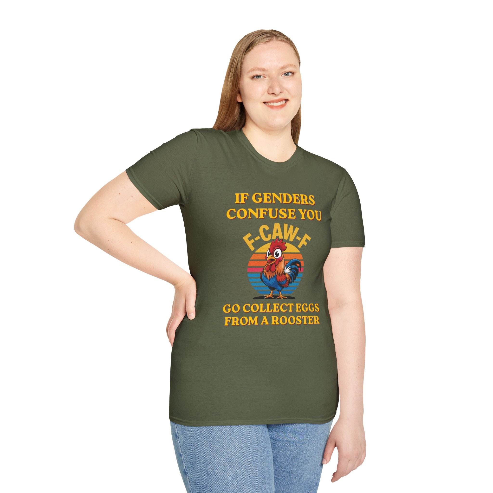If Genders Confuse You T-Shirt — Funny Rooster "F‑Caw‑F" Graphic Tee