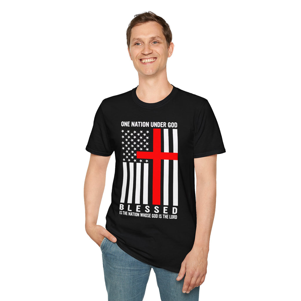 Christian Faith Mens Womans Softstyle T-Shirt | One Nation Under God | American Flag Tee | Religious Apparel | Inspirational Gift
