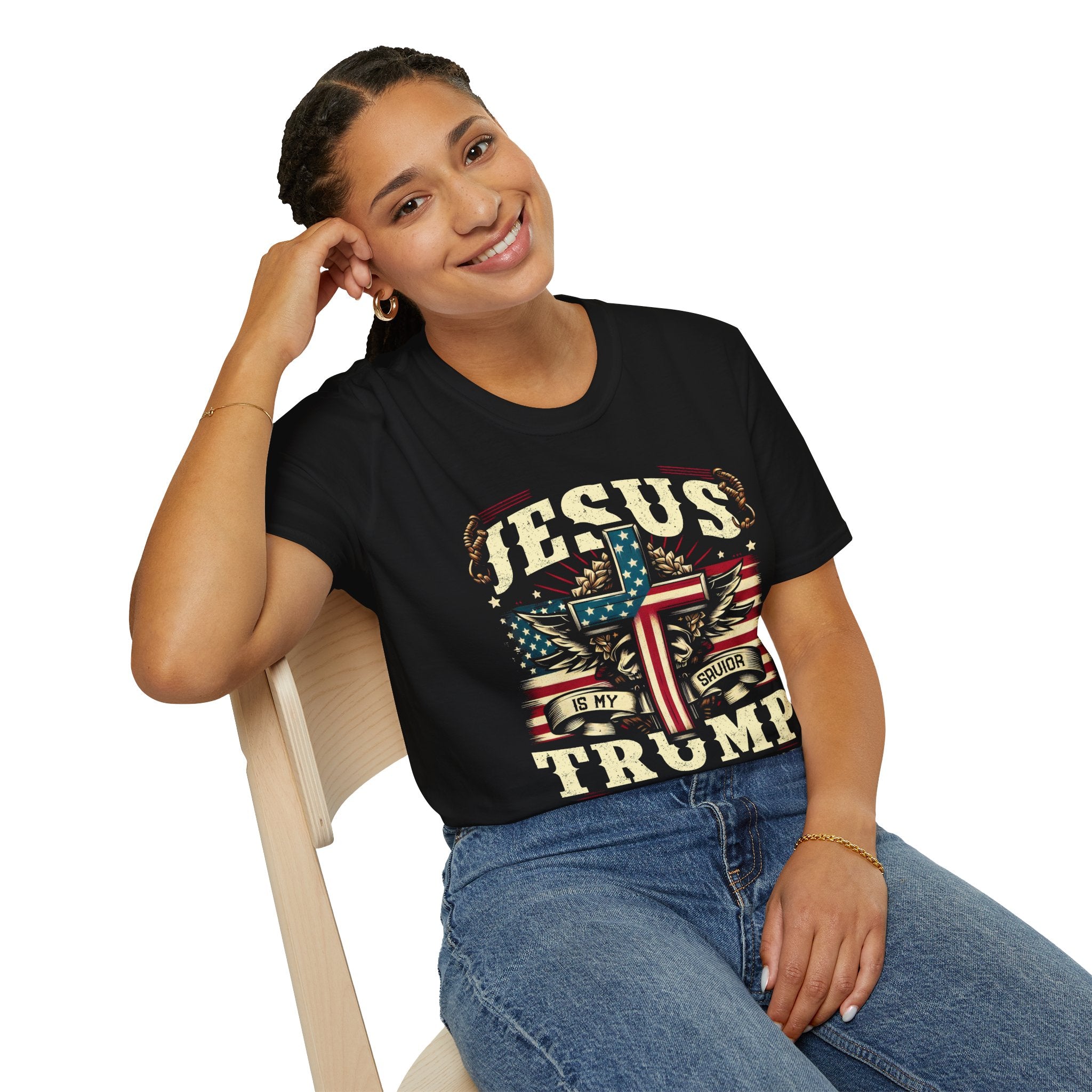 Jesus Is My Savior Christian T-Shirt — Patriotic Cross & Flag Design