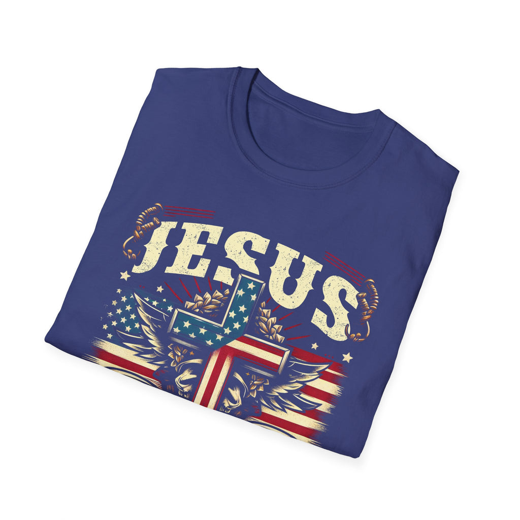 Jesus Cross Flag T-Shirt — "Jesus Is My Savior, Trump Is My President" Patriotic Christian Tee