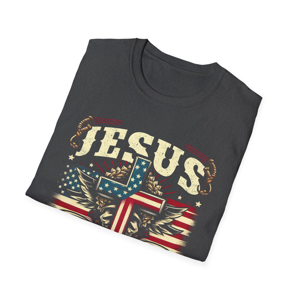 Jesus Cross Flag T-Shirt — "Jesus Is My Savior, Trump Is My President" Patriotic Christian Tee