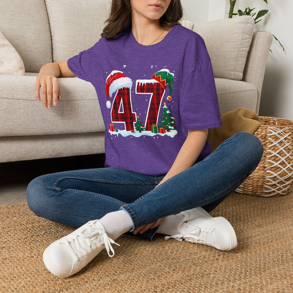 Trump 47 Christmas T-Shirt | Santa Hat, Elf Hat, Holiday Tree Design