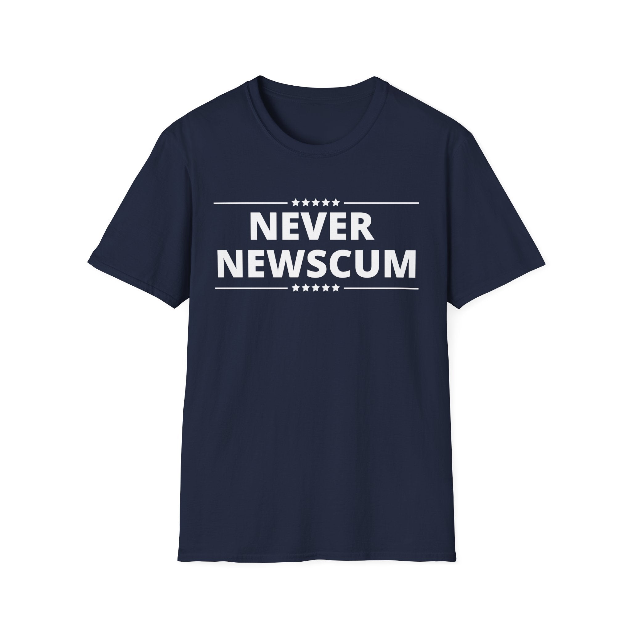 Never NewScum Mens Womans Softstyle T-Shirt, Funny Graphic Tee, Statement Shirt, Casual Wear, Gift for Friends, Political NeverNewScum.com