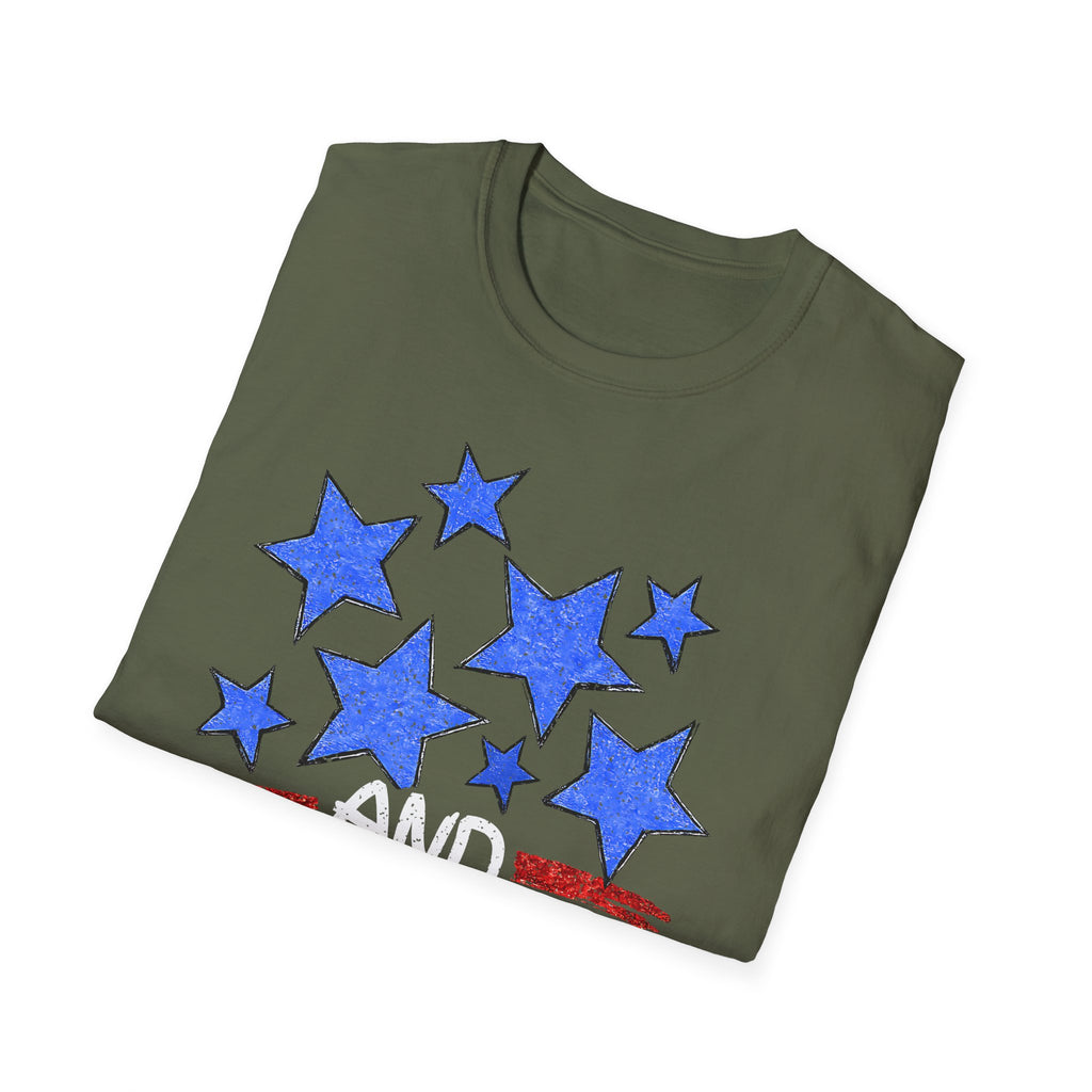 Patriotic Blue Stars Red Strips Graphic Tee (Fourth of July, Americana) T-Shirt