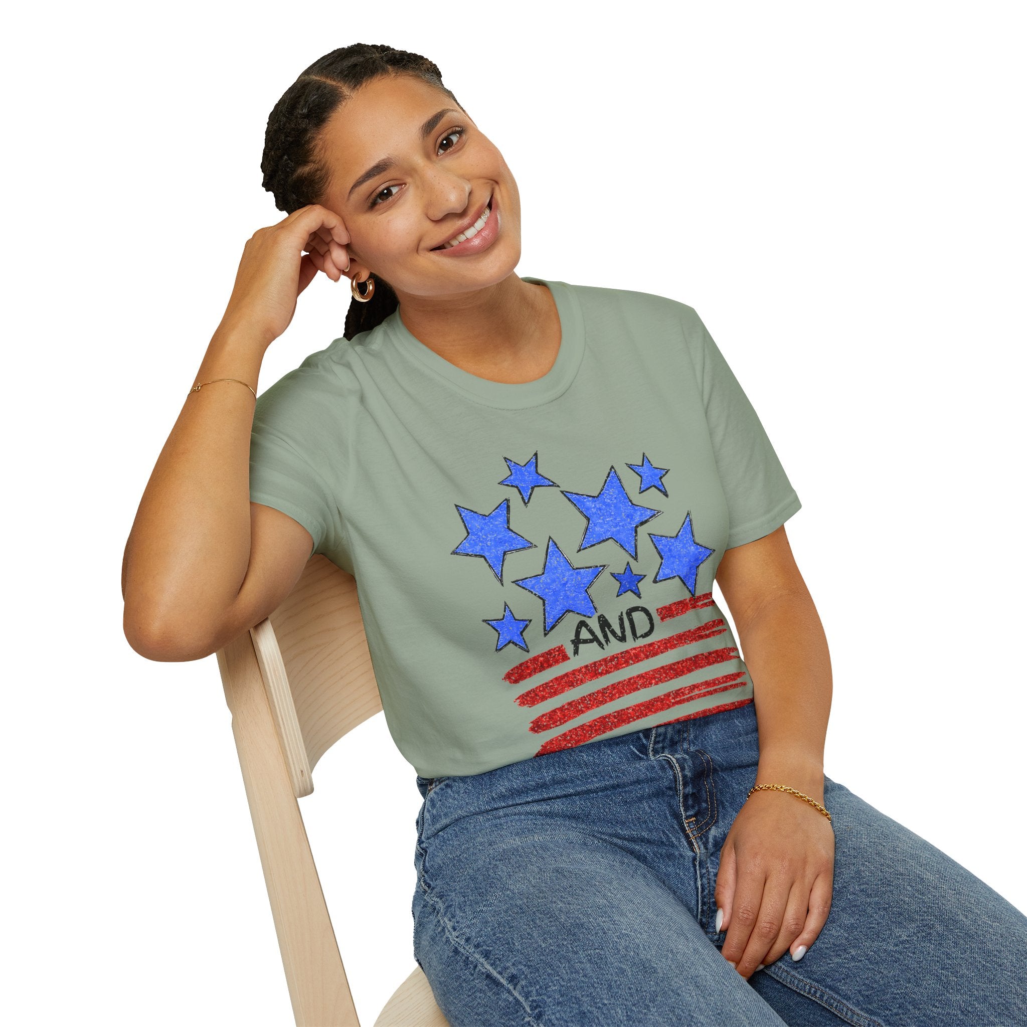 American Flag T-Shirt - Blue Stars & Stripes Patriotic Tee
