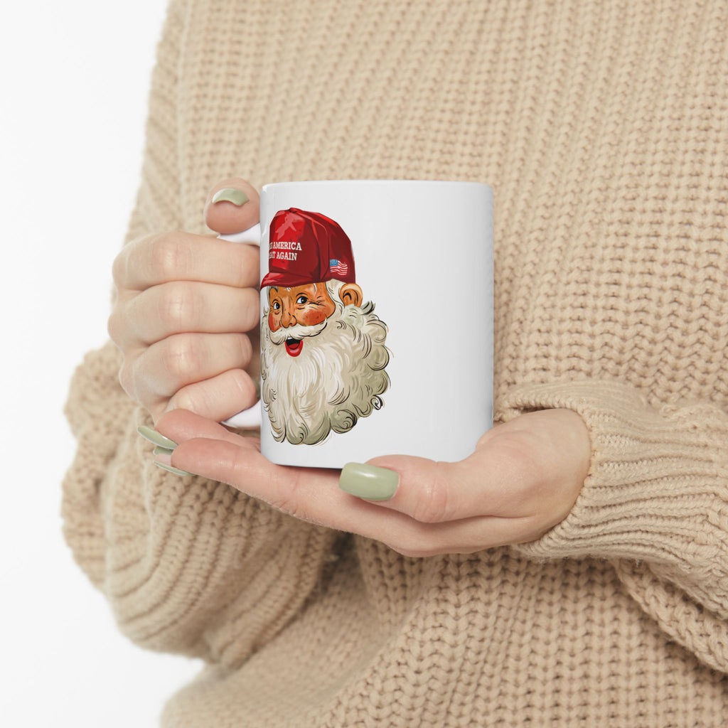 Santa Face MAGA Christmas Hat Mug | Ceramic Coffee Cup 11oz 15oz