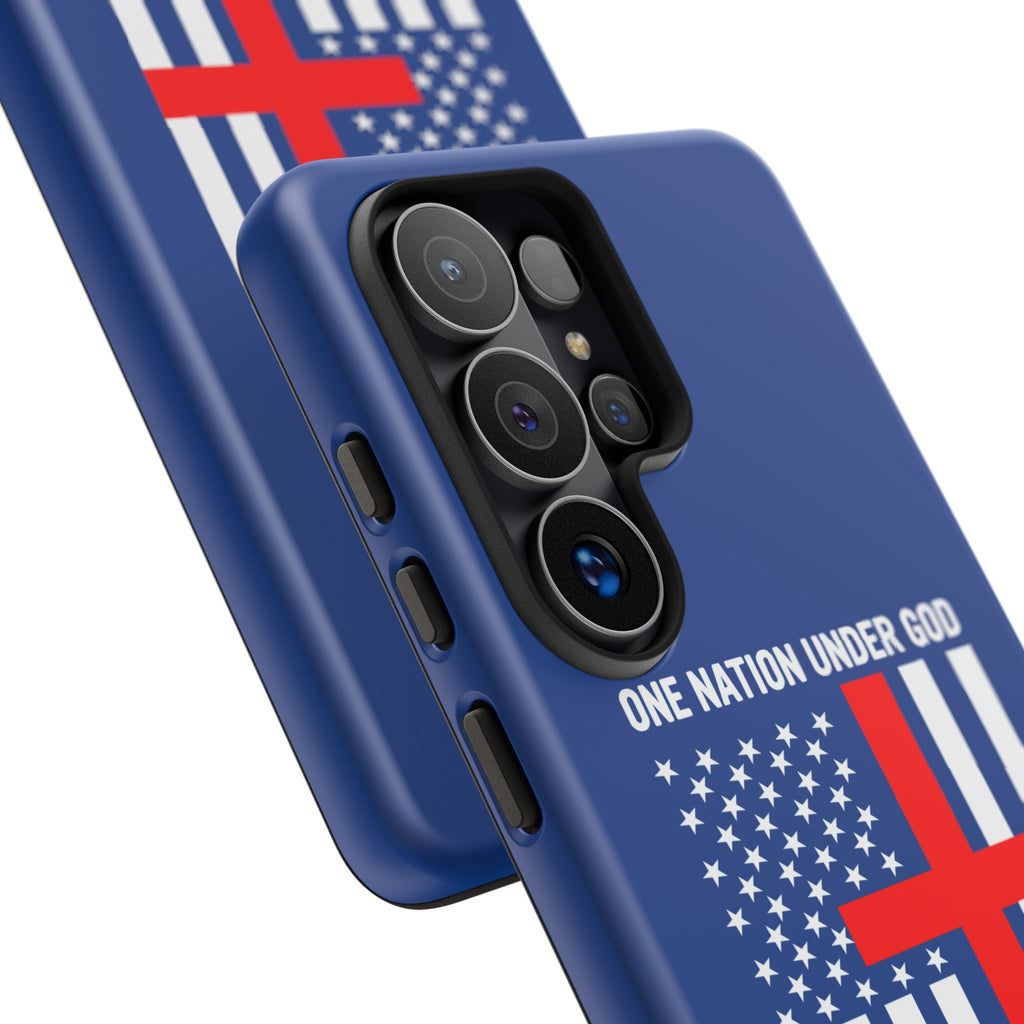 Patriotic Christian Phone Case - "One Nation Under God" Red Cross USA Flag