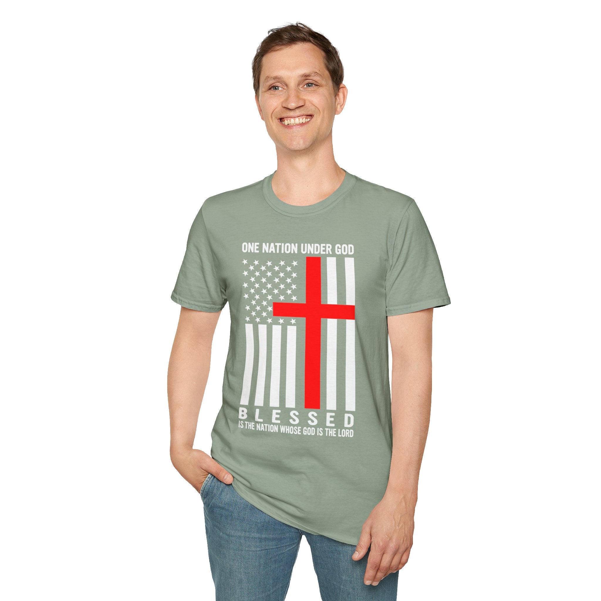 Christian Faith Mens Womans Softstyle T-Shirt | One Nation Under God | American Flag Tee | Religious Apparel | Inspirational Gift