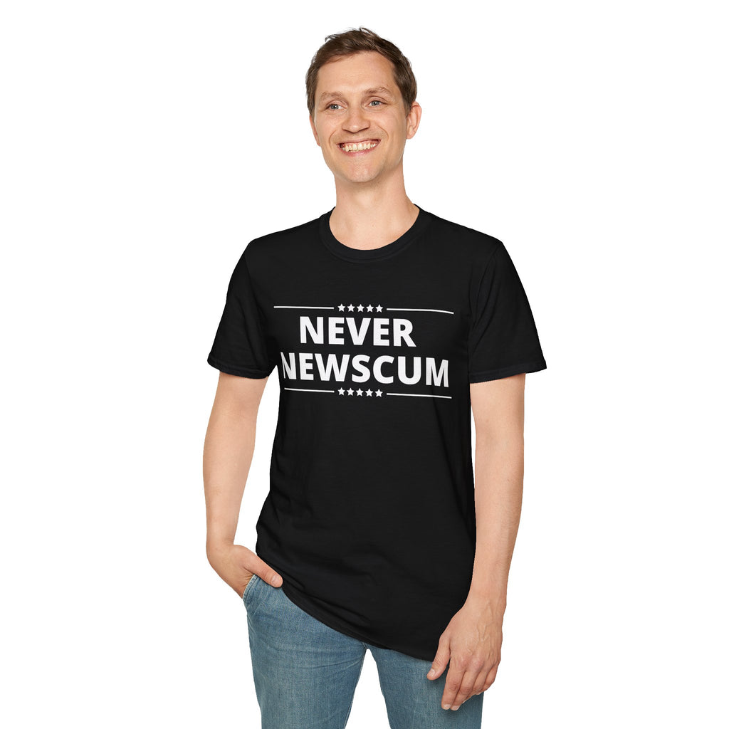 Never NewScum Mens Womans Softstyle T-Shirt, Funny Graphic Tee, Statement Shirt, Casual Wear, Gift for Friends, Political NeverNewScum.com