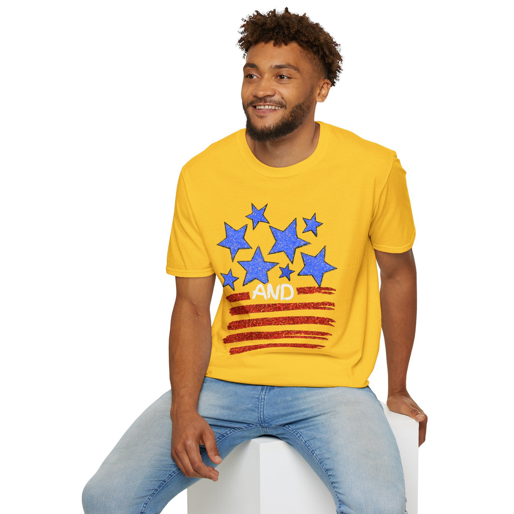 Patriotic Blue Stars Red Strips Graphic Tee (Fourth of July, Americana) T-Shirt