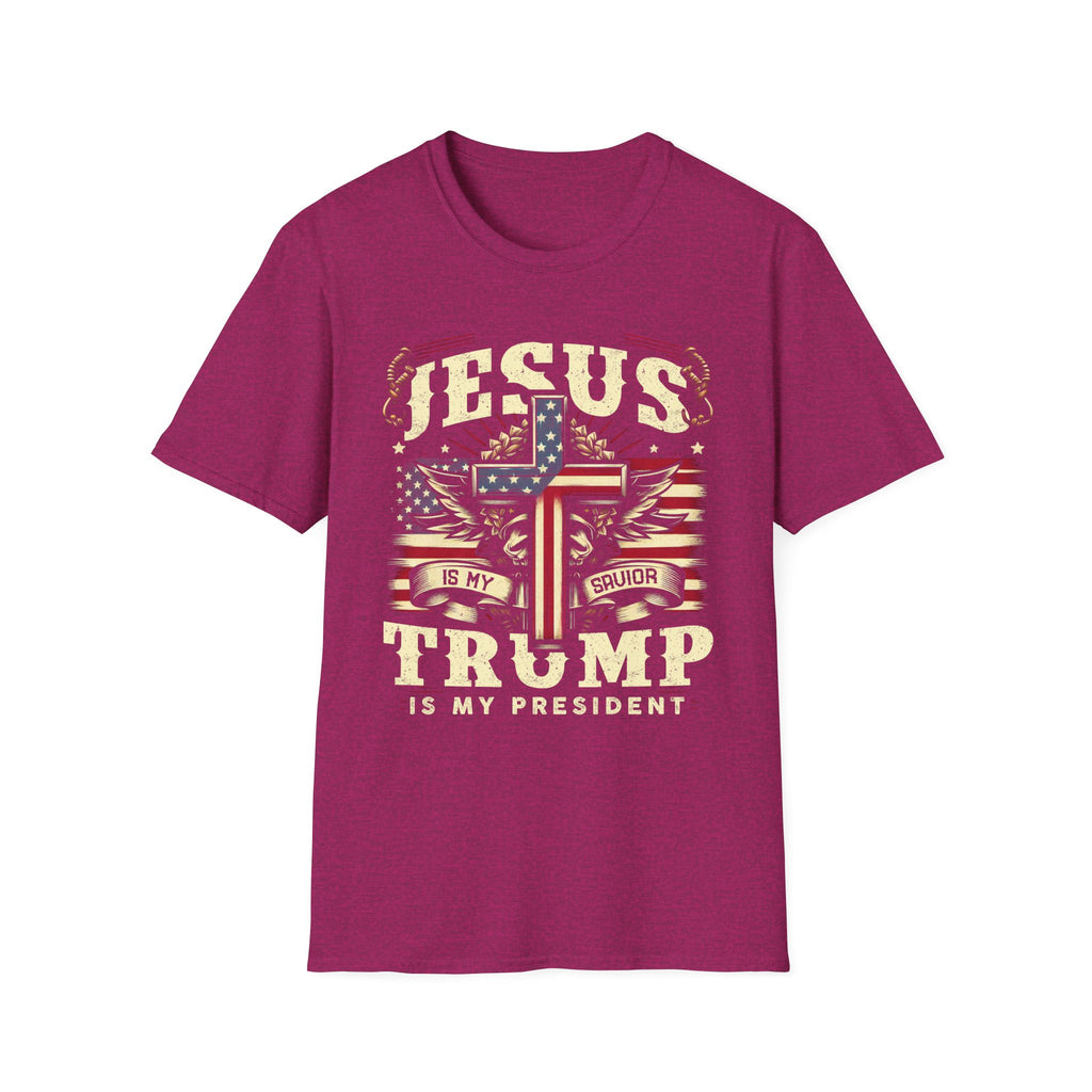 Jesus Cross Flag T-Shirt — "Jesus Is My Savior, Trump Is My President" Patriotic Christian Tee