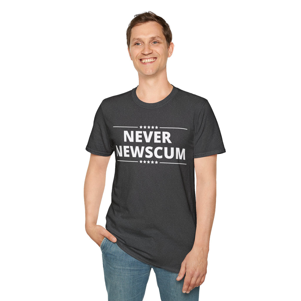 Never NewScum Mens Womans Softstyle T-Shirt, Funny Graphic Tee, Statement Shirt, Casual Wear, Gift for Friends, Political NeverNewScum.com