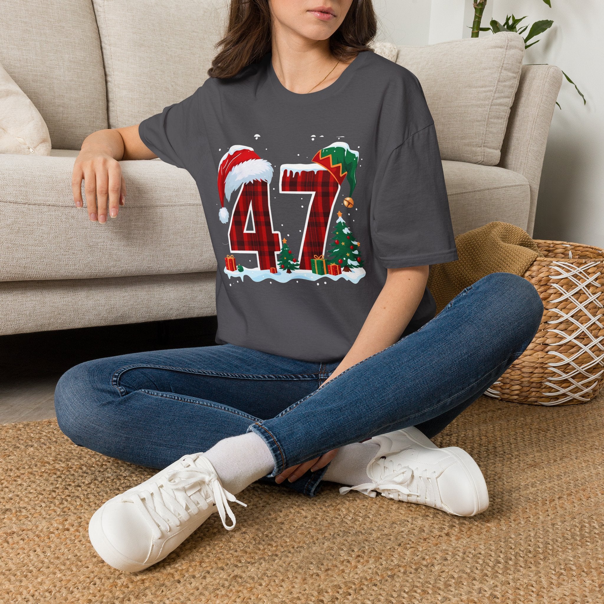 Trump 47 Christmas T-Shirt | Santa Hat, Elf Hat, Holiday Tree Design