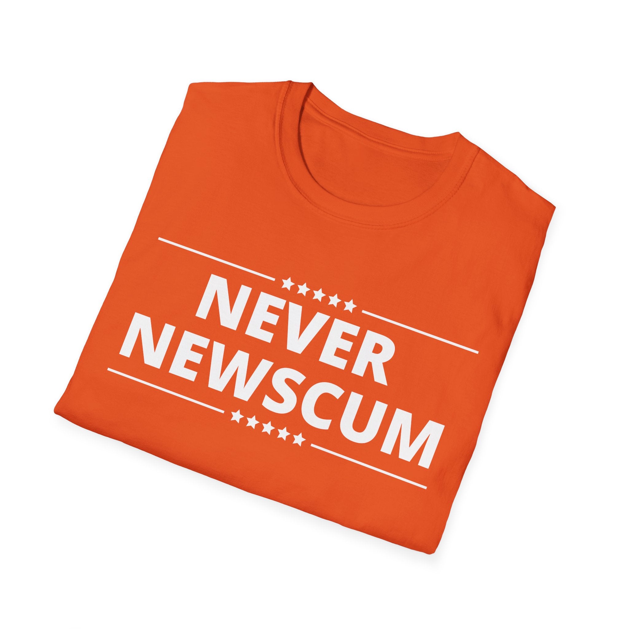 Never NewScum Mens Womans Softstyle T-Shirt, Funny Graphic Tee, Statement Shirt, Casual Wear, Gift for Friends, Political NeverNewScum.com