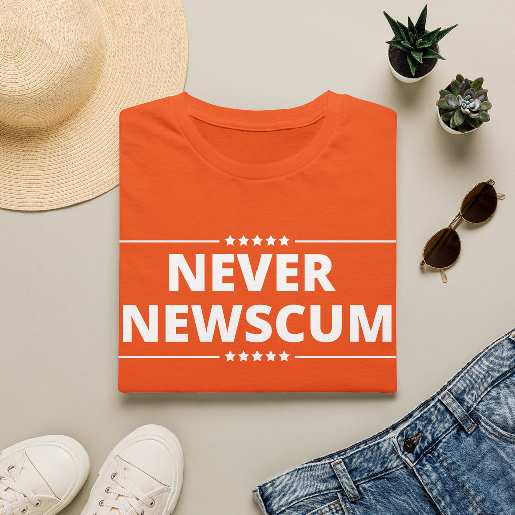 Never NewScum Mens Womans Softstyle T-Shirt, Funny Graphic Tee, Statement Shirt, Casual Wear, Gift for Friends, Political NeverNewScum.com