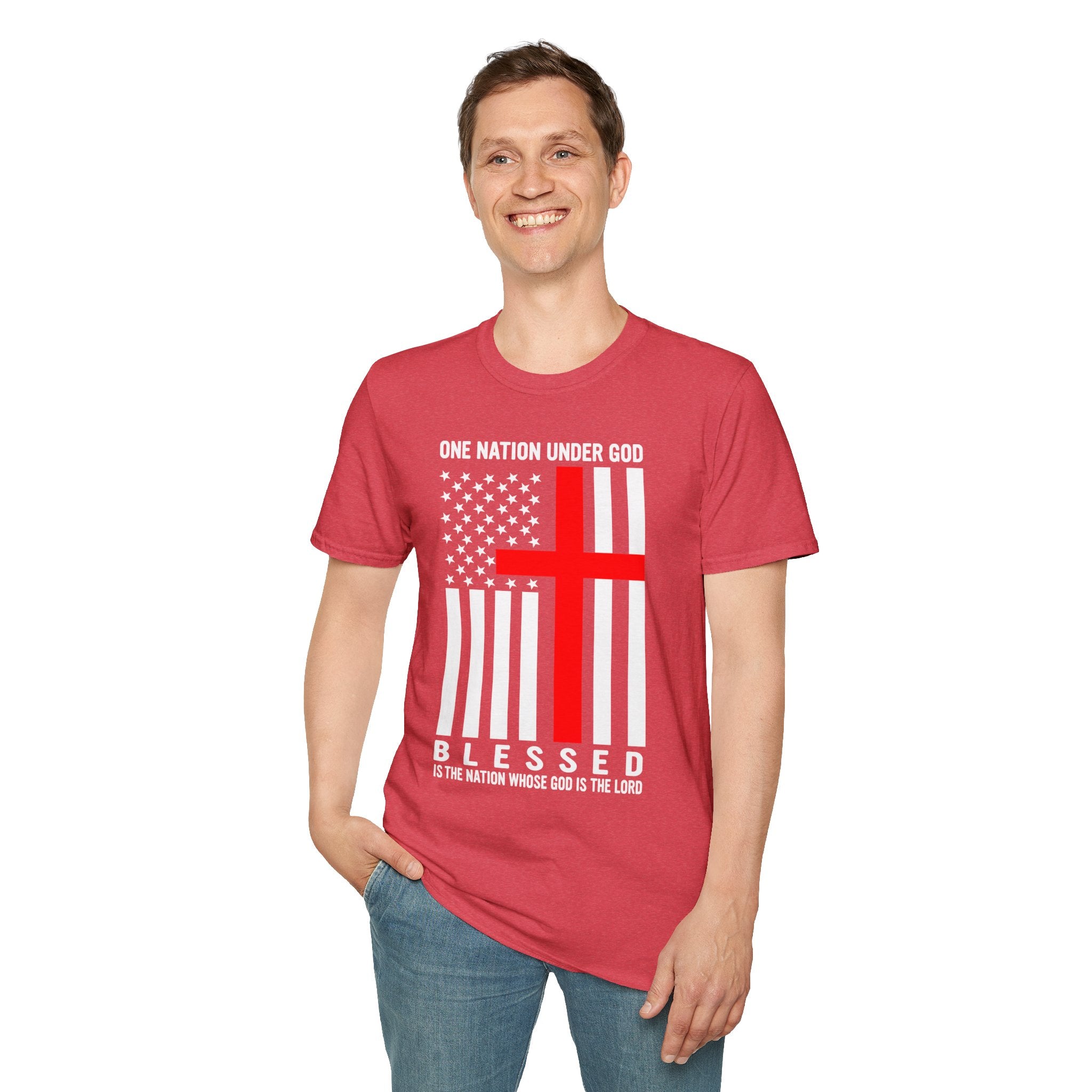 Christian Faith Mens Womans Softstyle T-Shirt | One Nation Under God | American Flag Tee | Religious Apparel | Inspirational Gift