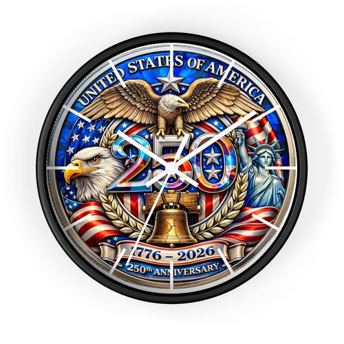 250th Anniversary USA Emblem Wall Clock | Eagle, Liberty Bell, Stars & Stripes