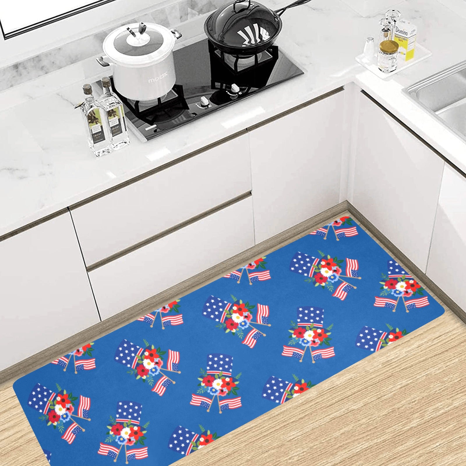 Red White Blue Celebration Kitchen Mat 48"x17" (Made In USA) Free Shipping in USA