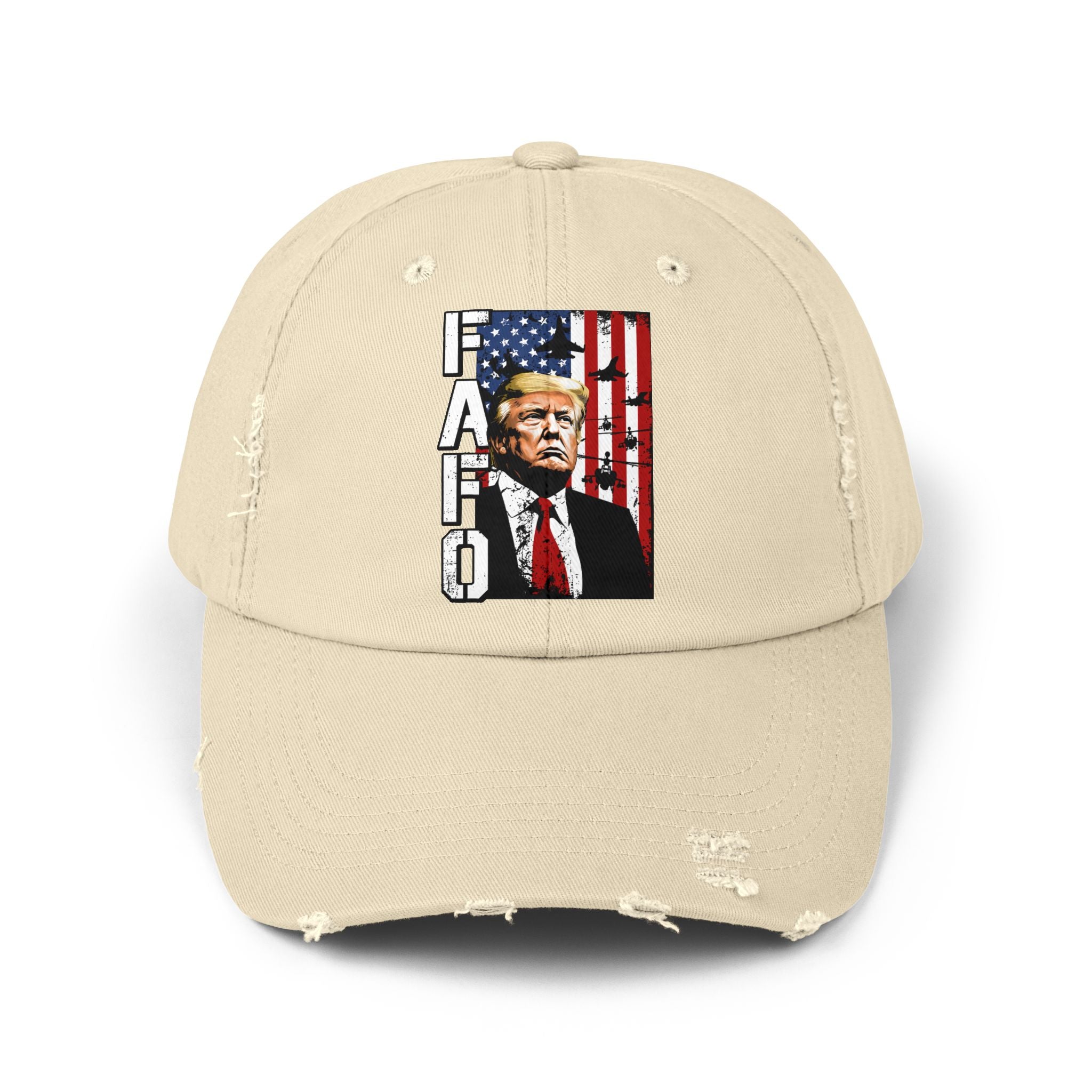 FAFO Portrait Cap | Distressed Black Hat, American Flag Design