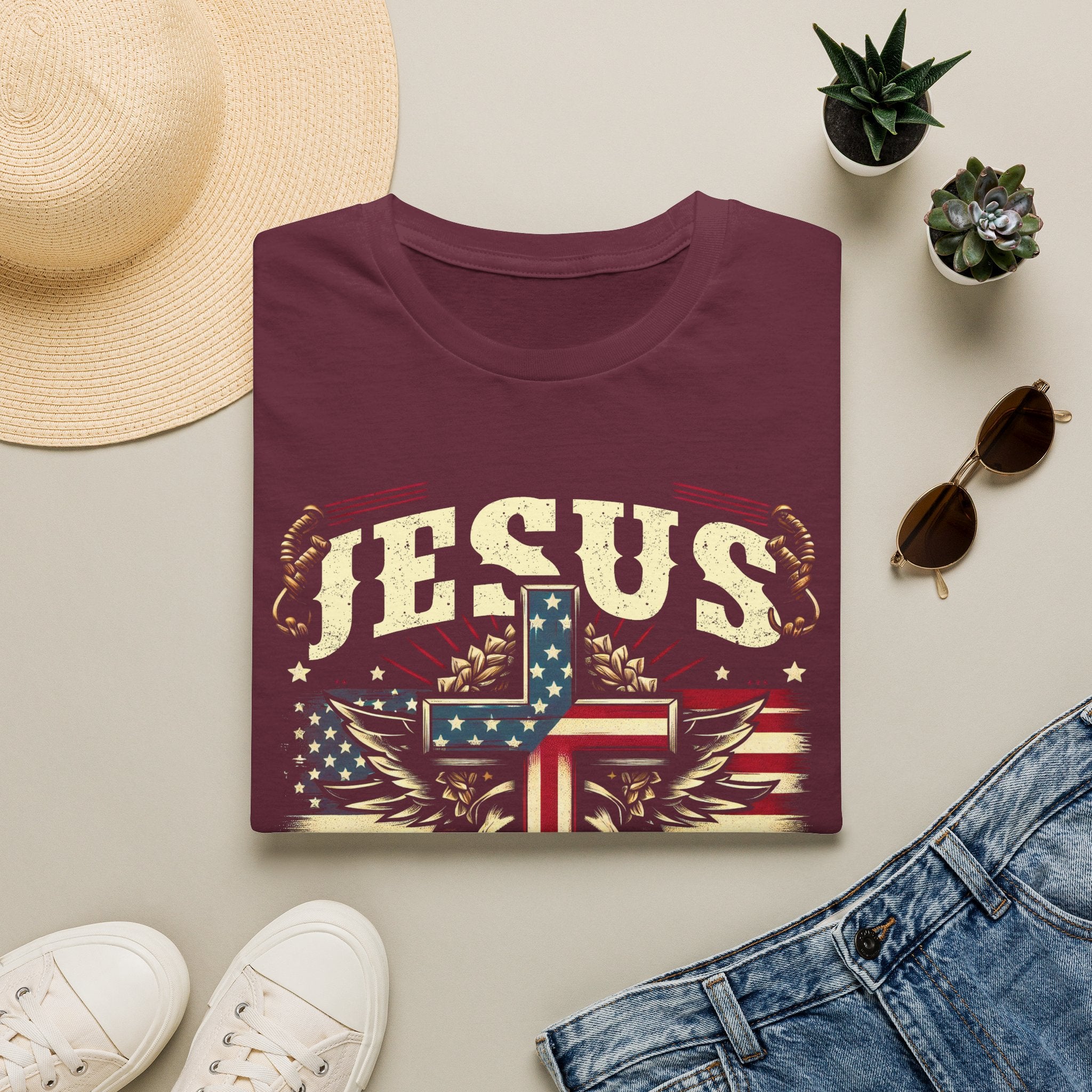Jesus Cross Flag T-Shirt — "Jesus Is My Savior, Trump Is My President" Patriotic Christian Tee
