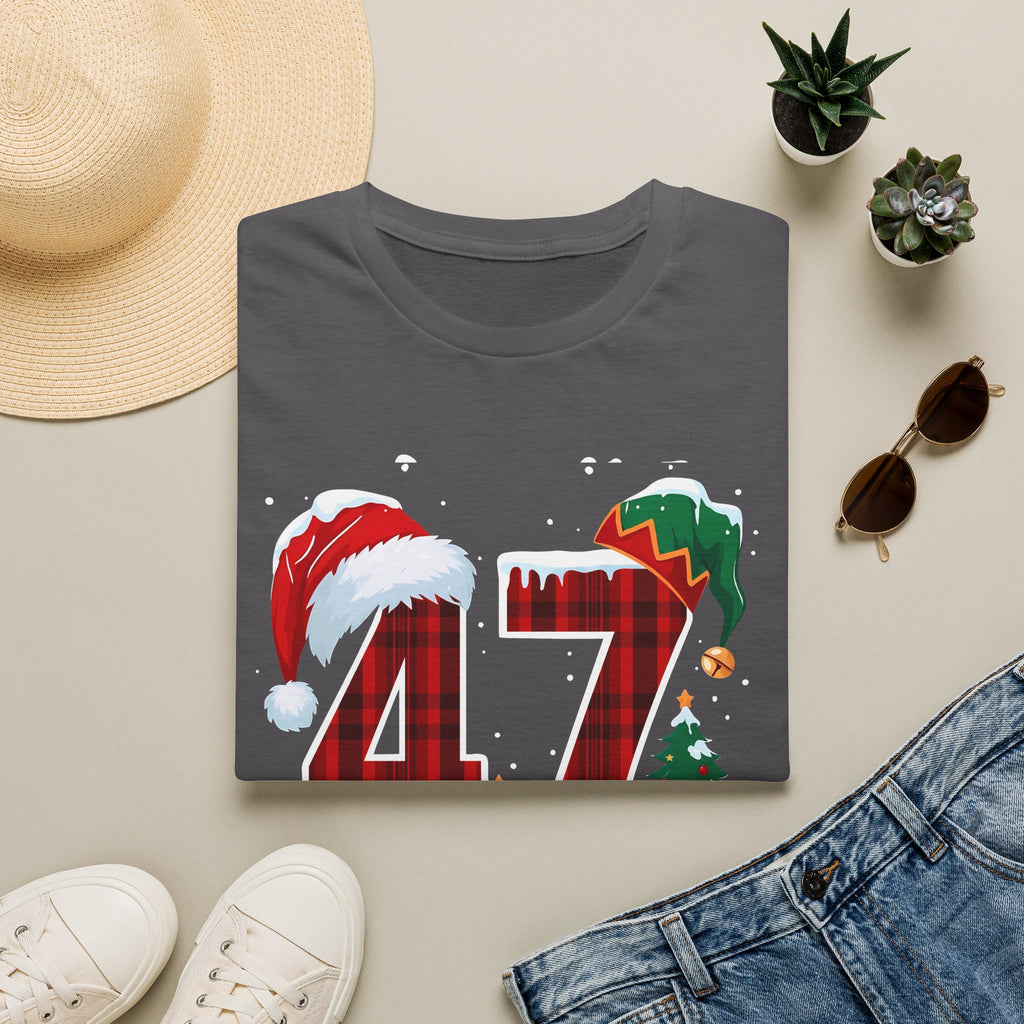 Trump 47 Christmas T-Shirt | Santa Hat, Elf Hat, Holiday Tree Design