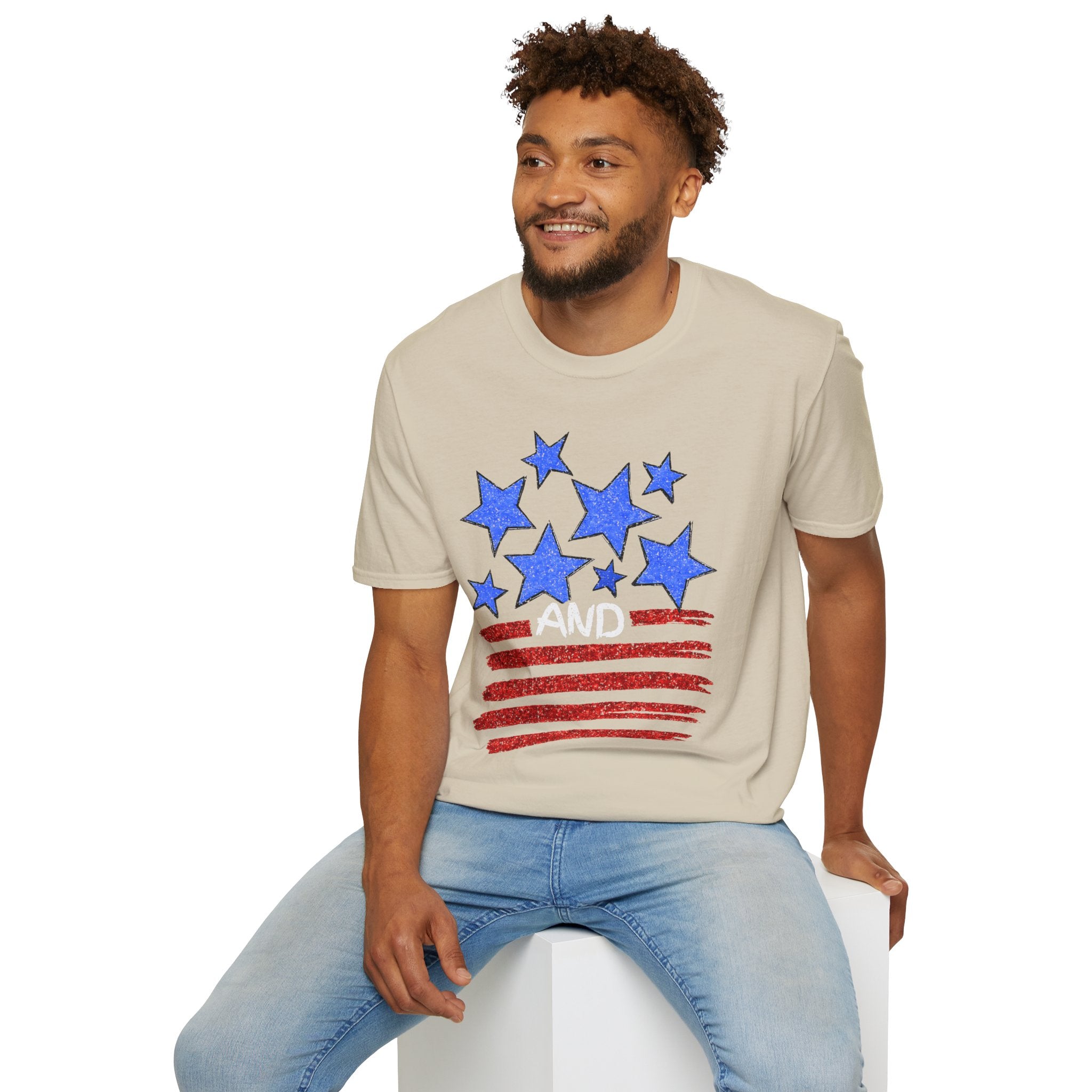 Patriotic Blue Stars Red Strips Graphic Tee (Fourth of July, Americana) T-Shirt