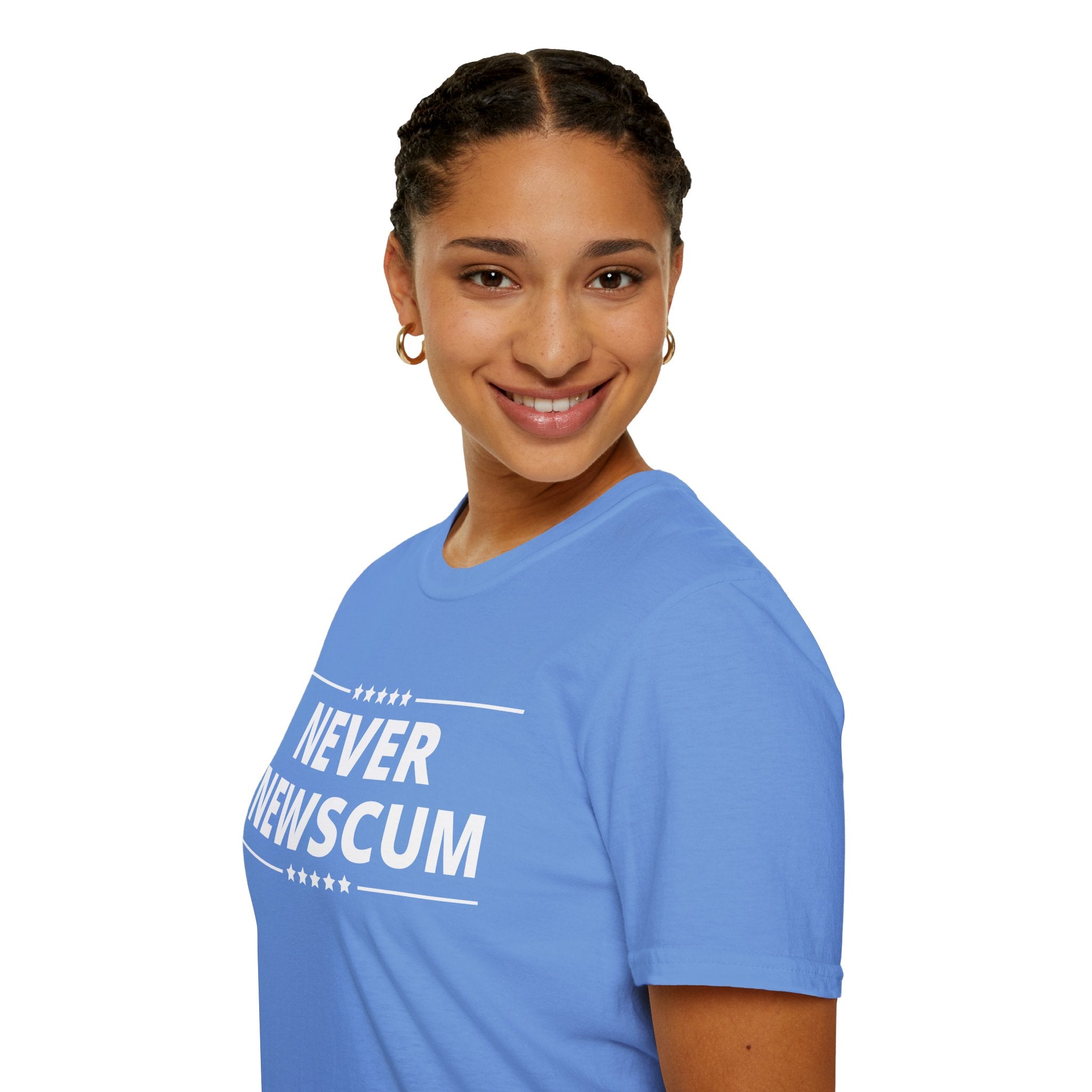 Never NewScum Mens Womans Softstyle T-Shirt, Funny Graphic Tee, Statement Shirt, Casual Wear, Gift for Friends, Political NeverNewScum.com