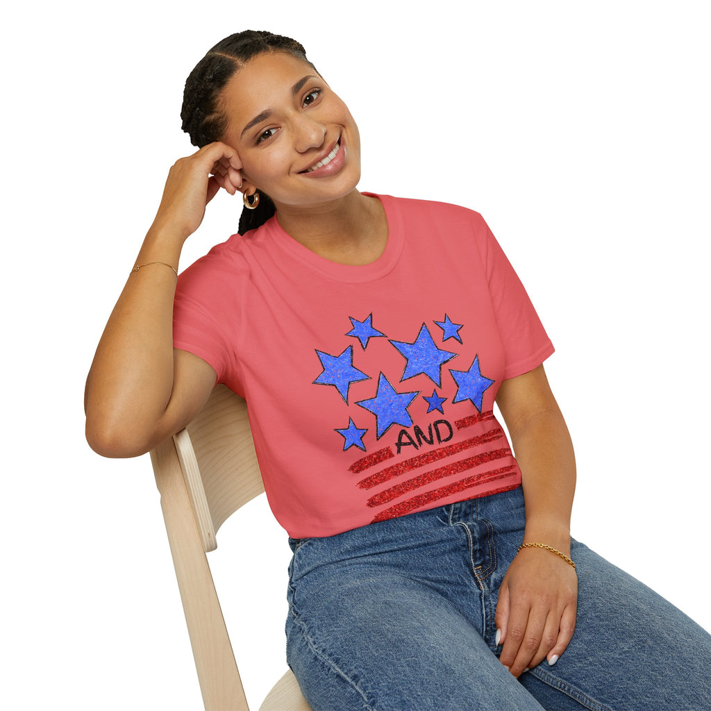 American Flag T-Shirt - Blue Stars & Stripes Patriotic Tee