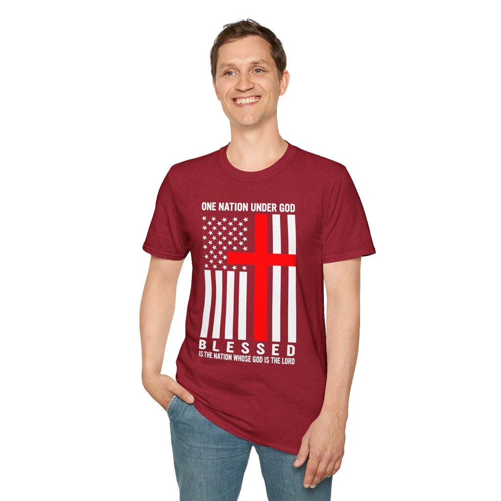 Christian Faith Mens Womans Softstyle T-Shirt | One Nation Under God | American Flag Tee | Religious Apparel | Inspirational Gift