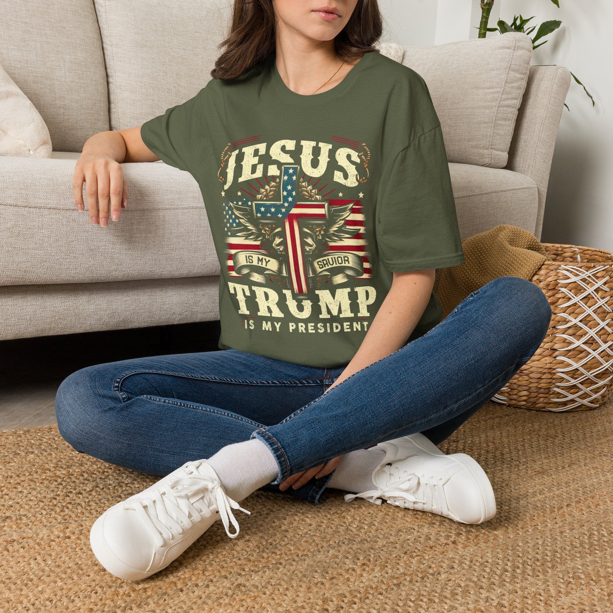 Jesus Cross Flag T-Shirt — "Jesus Is My Savior, Trump Is My President" Patriotic Christian Tee
