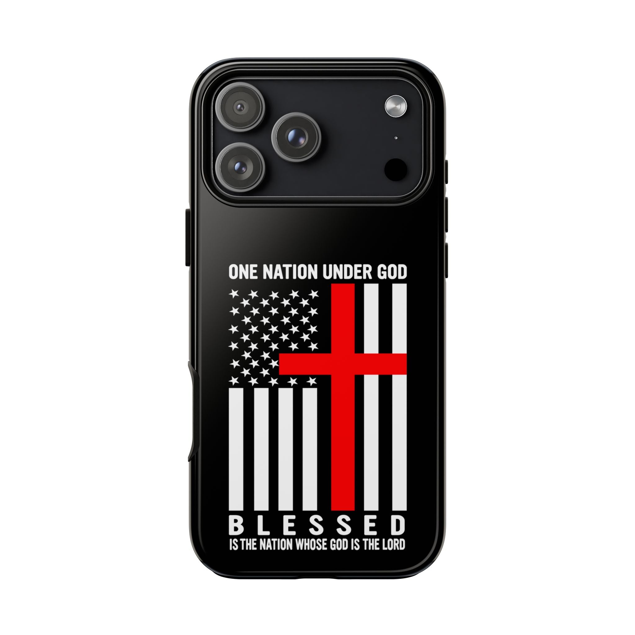 Religious American Flag Phone Case – "One Nation Under God, Blessed" Tough Case