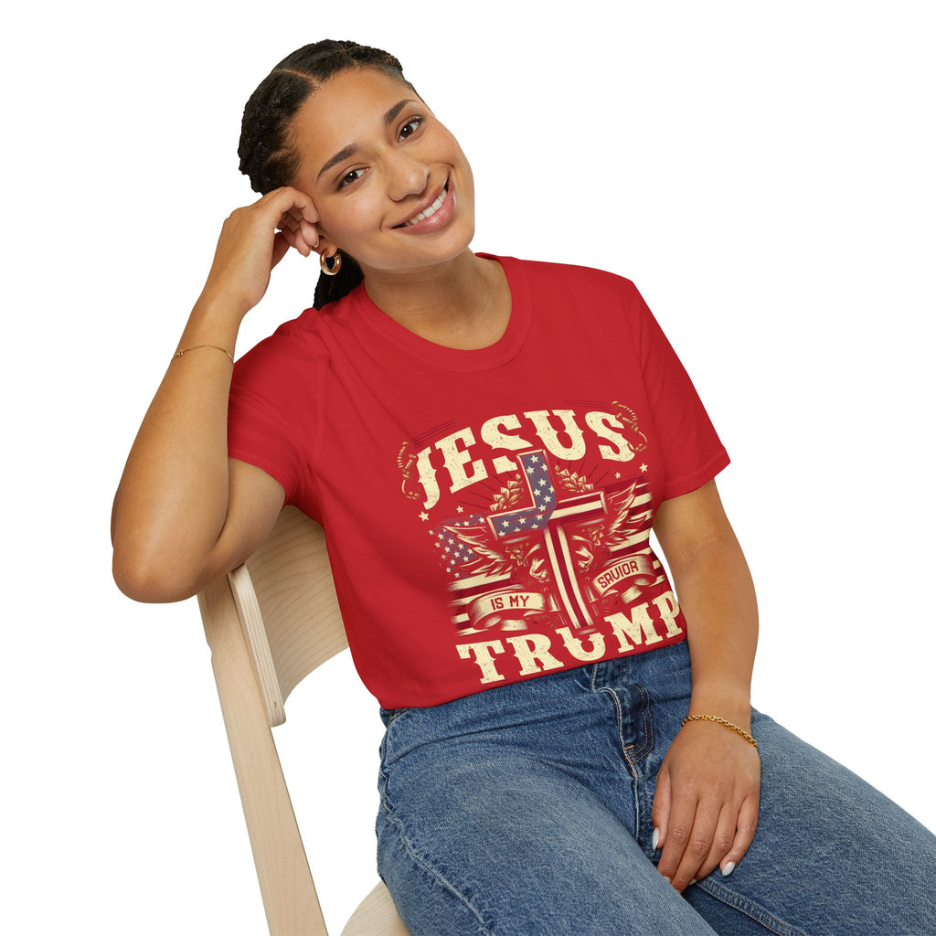 Jesus Cross Flag T-Shirt — "Jesus Is My Savior, Trump Is My President" Patriotic Christian Tee