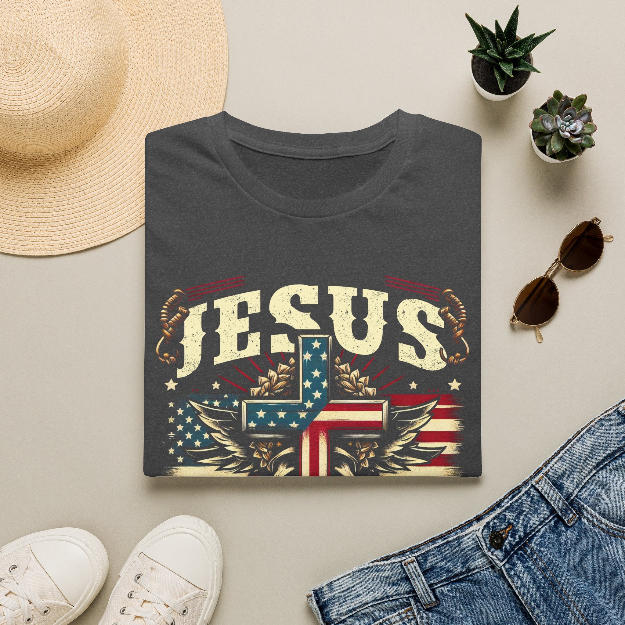 Jesus Cross Flag T-Shirt — "Jesus Is My Savior, Trump Is My President" Patriotic Christian Tee