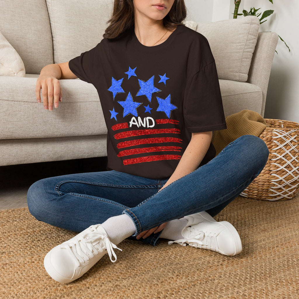 Patriotic Blue Stars Red Strips Graphic Tee (Fourth of July, Americana) T-Shirt