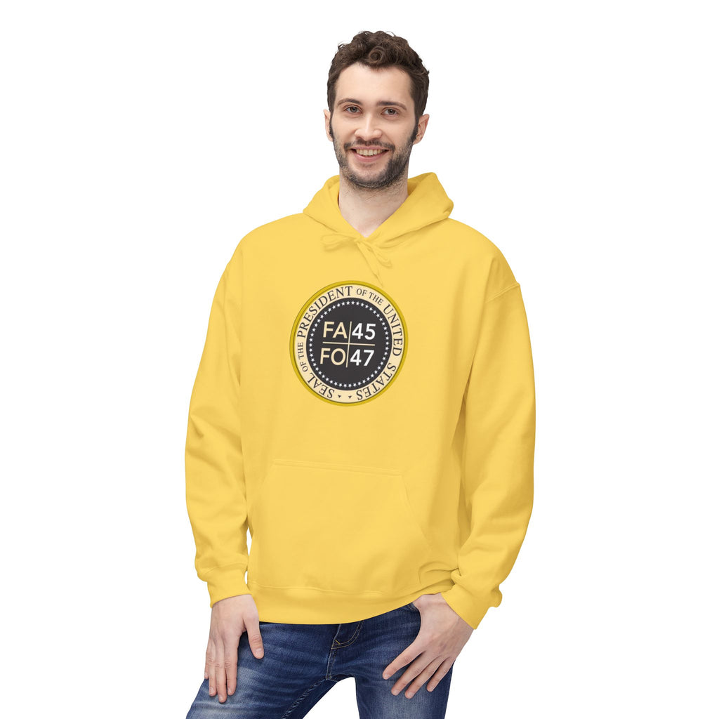 FA45 FO47 Trump Seal Hoodie | Political Satire Presidential Seal