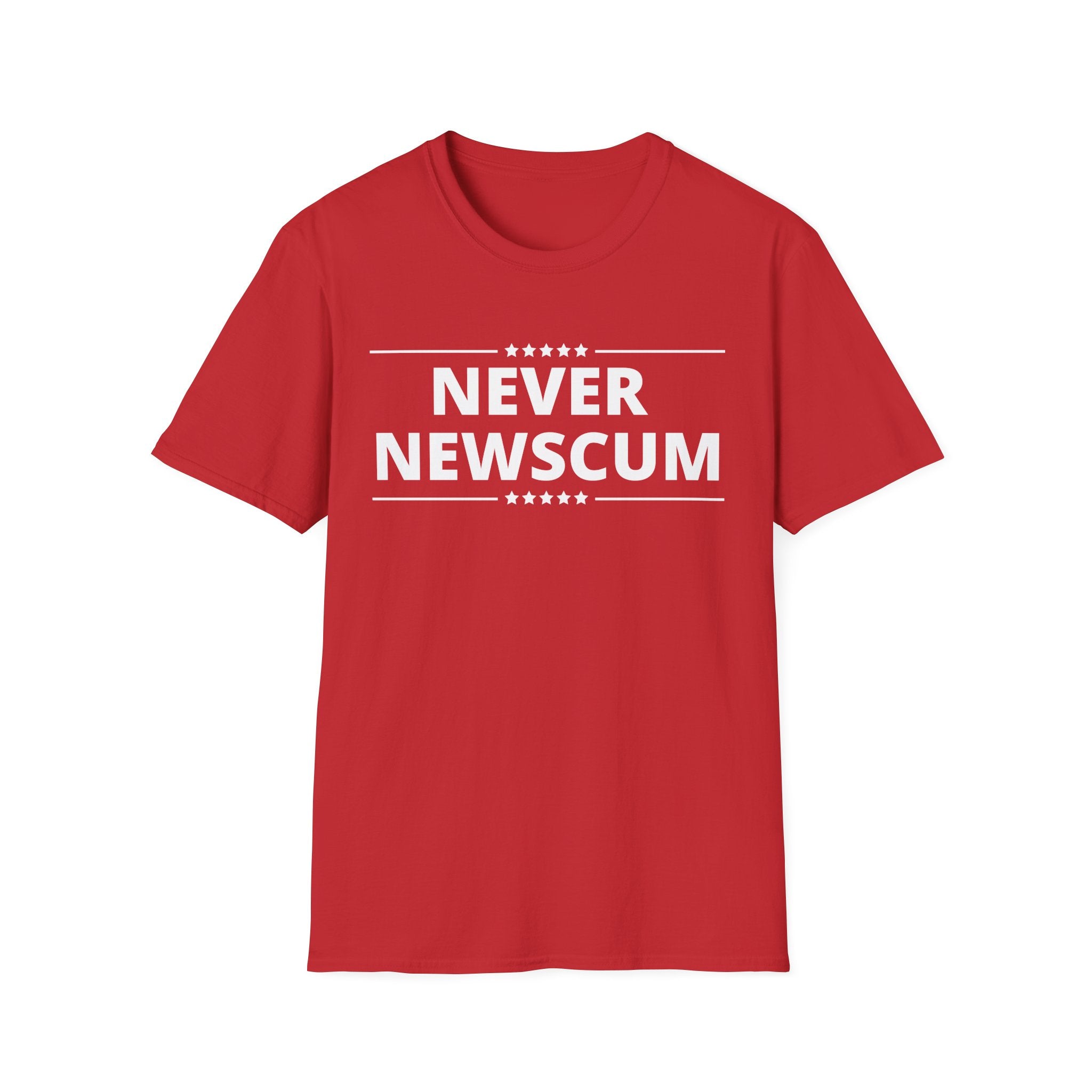Never NewScum Mens Womans Softstyle T-Shirt, Funny Graphic Tee, Statement Shirt, Casual Wear, Gift for Friends, Political NeverNewScum.com