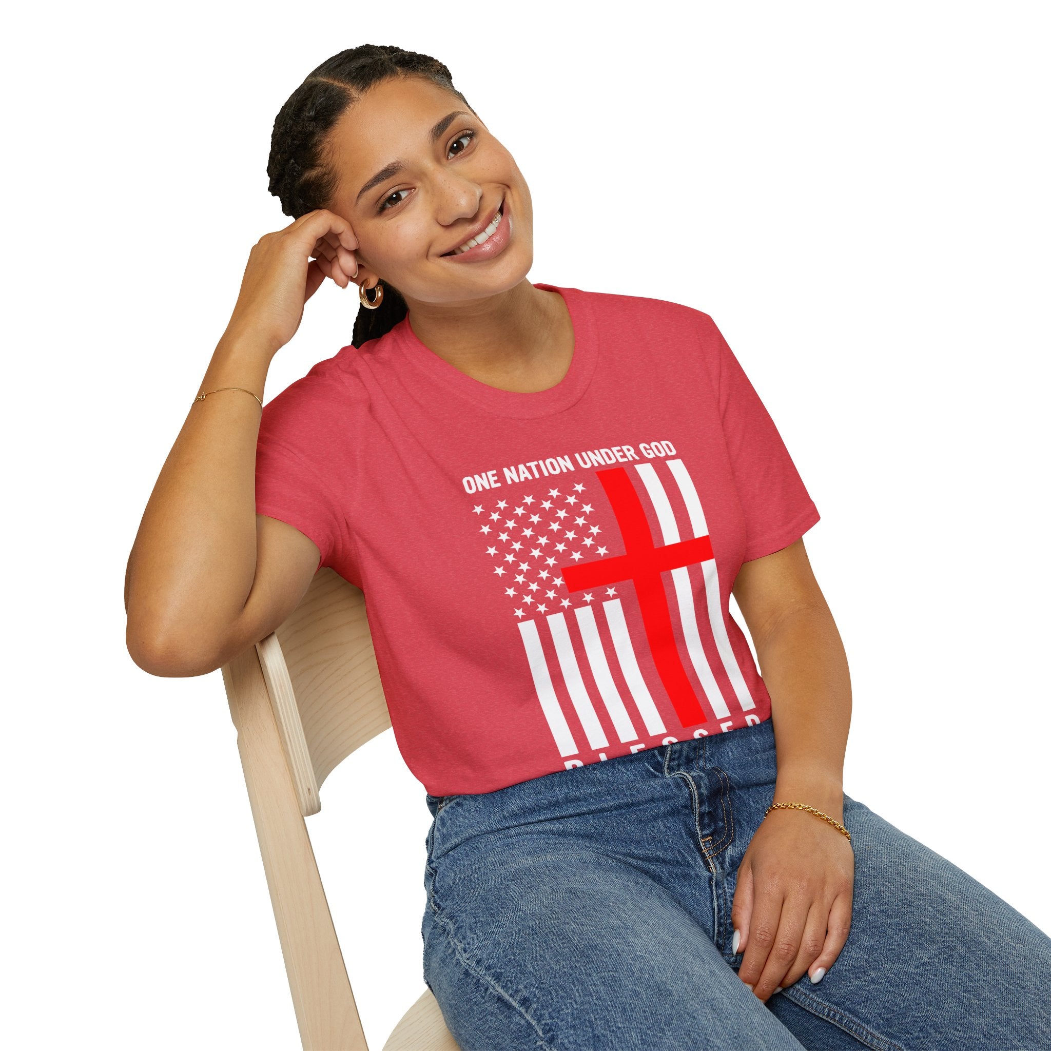Christian Faith Mens Womans Softstyle T-Shirt | One Nation Under God | American Flag Tee | Religious Apparel | Inspirational Gift