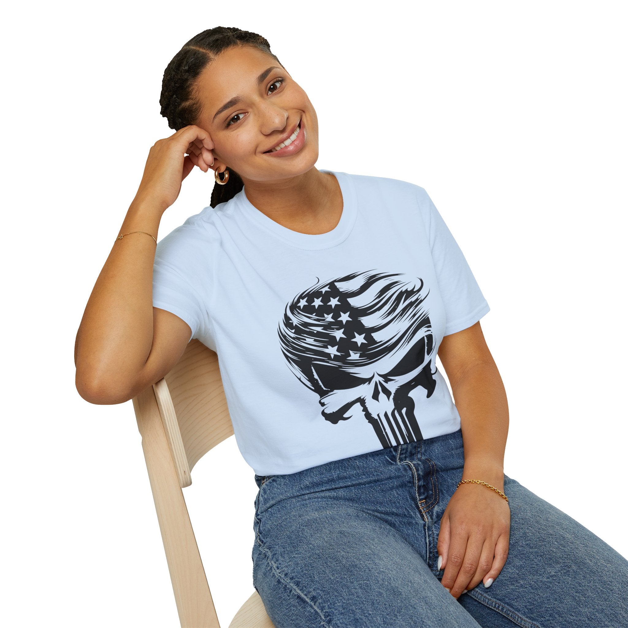 Punisher Patriotic Skull Graphic T-Shirt | Mens Womans  Softstyle Tee, Unique Gift, Casual Wear, Festival Apparel, Statement Shirt