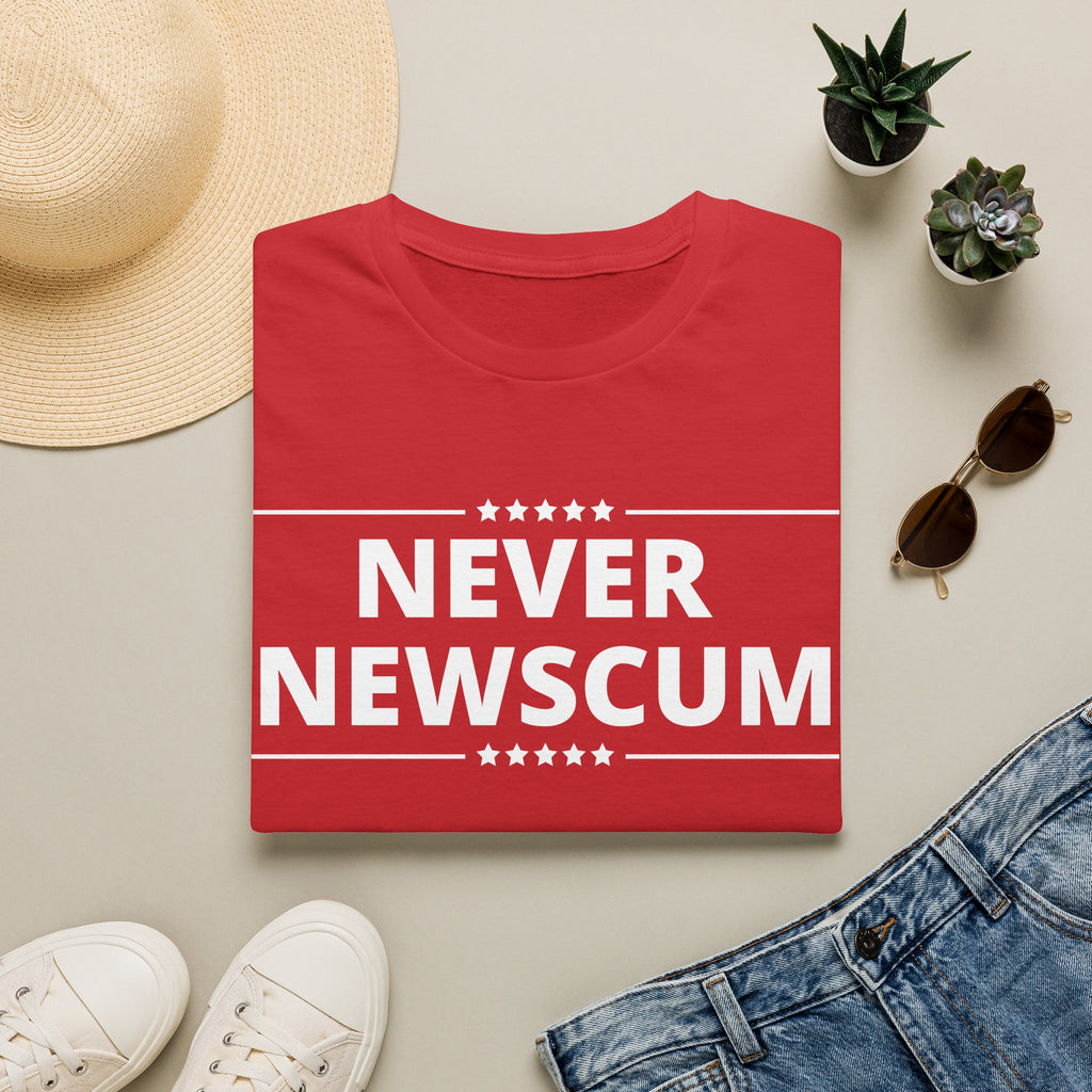 Never NewScum Mens Womans Softstyle T-Shirt, Funny Graphic Tee, Statement Shirt, Casual Wear, Gift for Friends, Political NeverNewScum.com