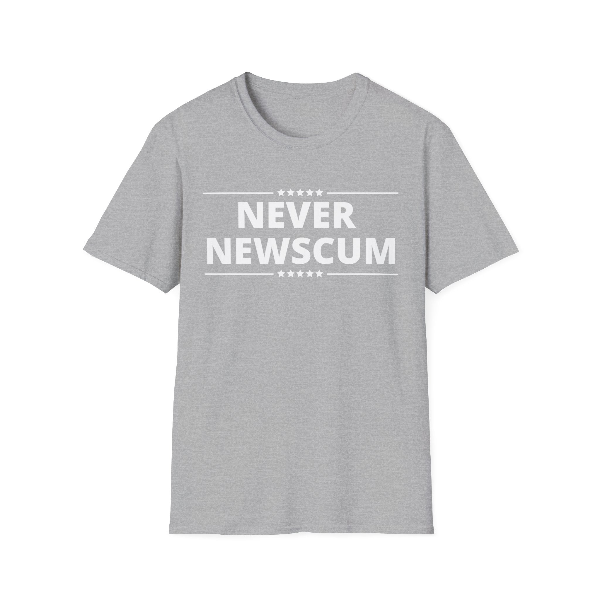 Never NewScum Mens Womans Softstyle T-Shirt, Funny Graphic Tee, Statement Shirt, Casual Wear, Gift for Friends, Political NeverNewScum.com